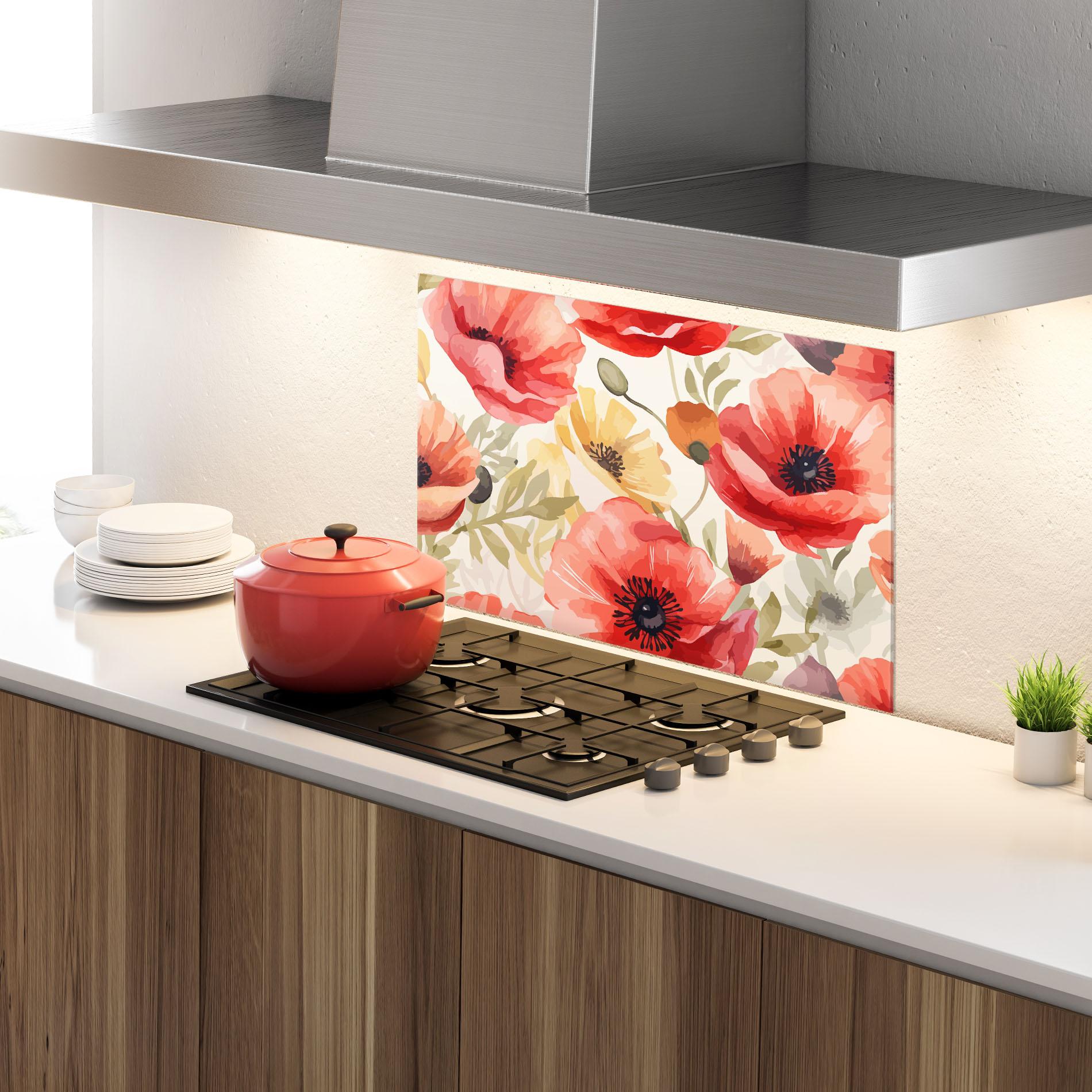 Konyhai üveg hátfal Orange Red Poppy mockup 4