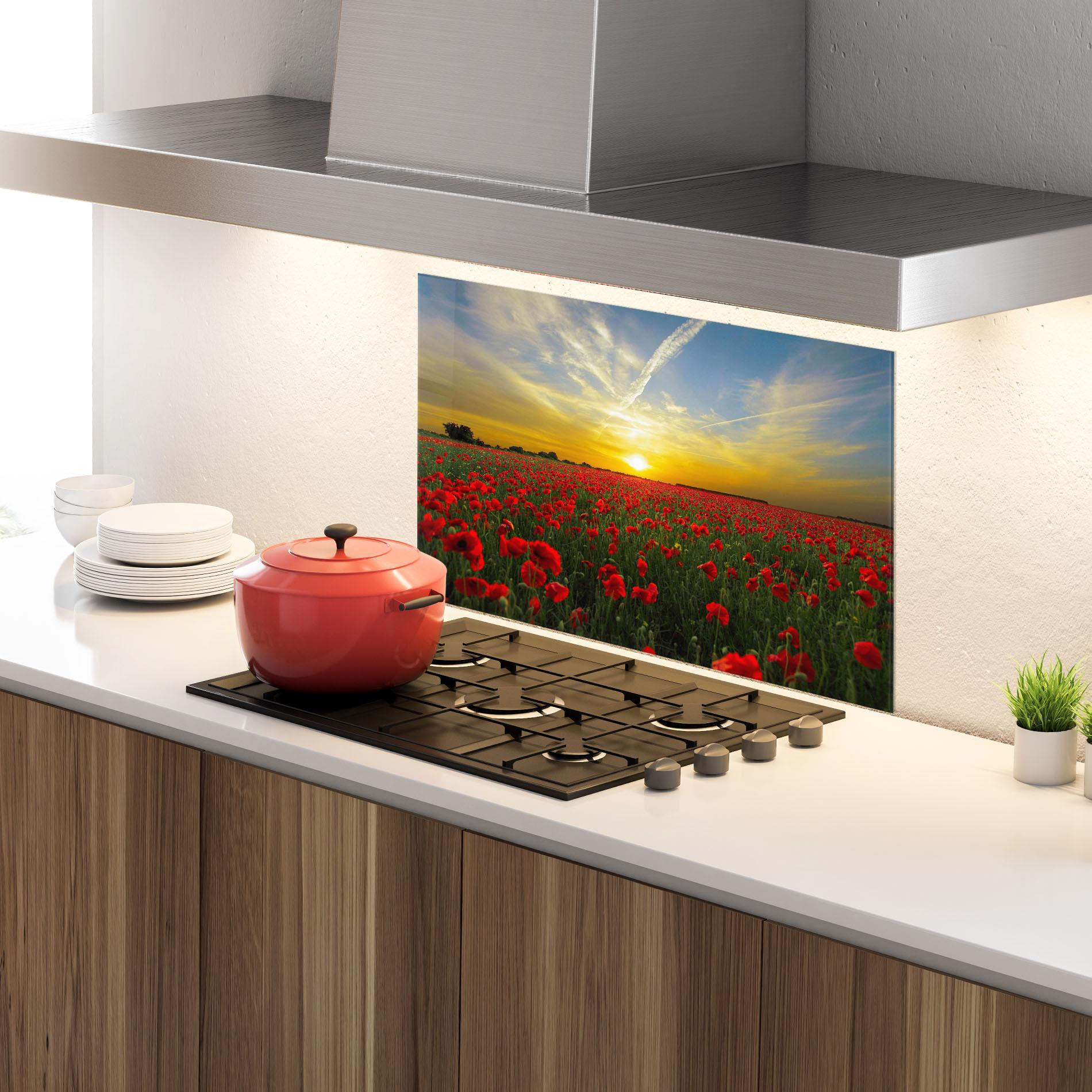 Konyhai üveg hátfal Poppies Sunset mockup 4