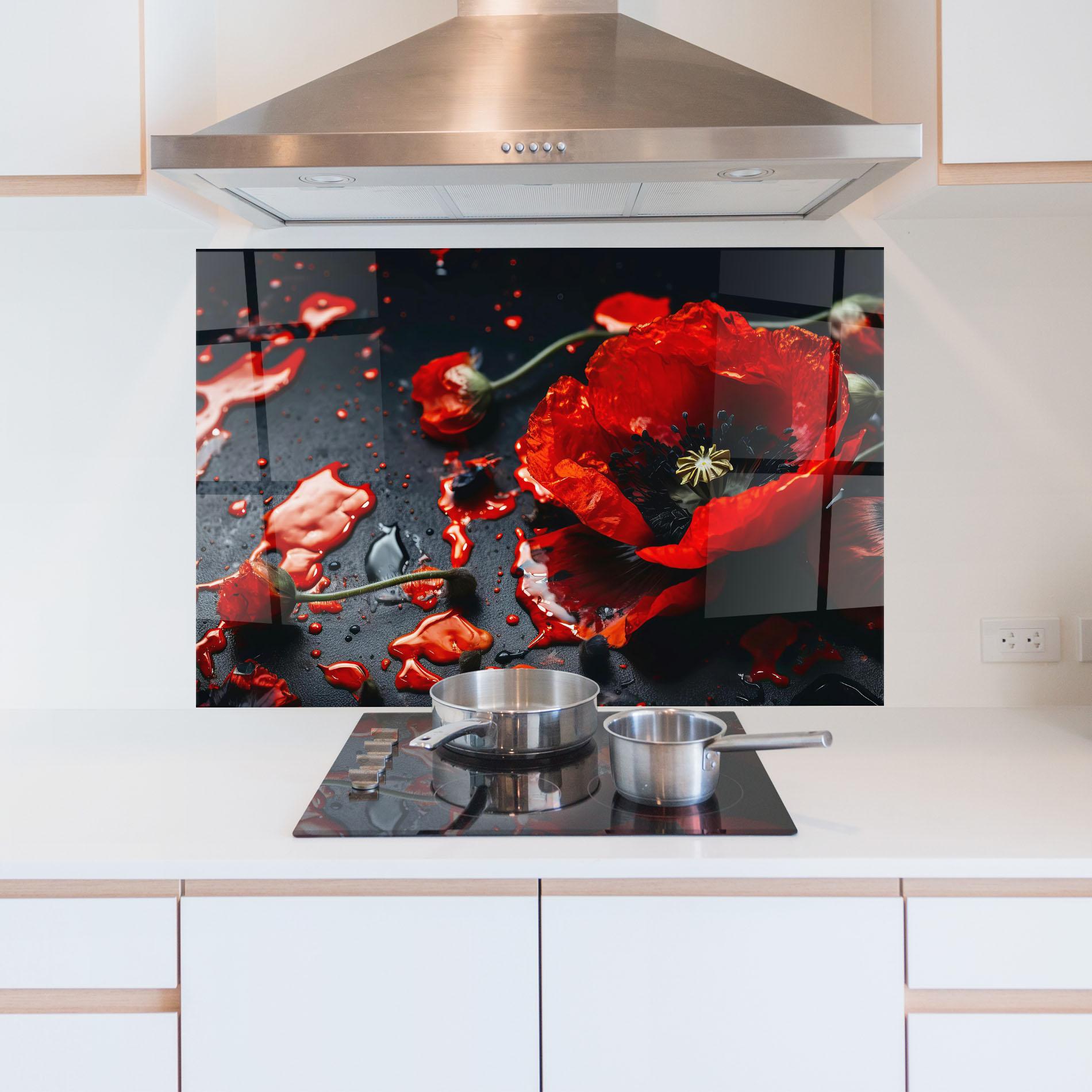 Konyhai üveg hátfal Beautiful Red Poppy Liquid mockup 5