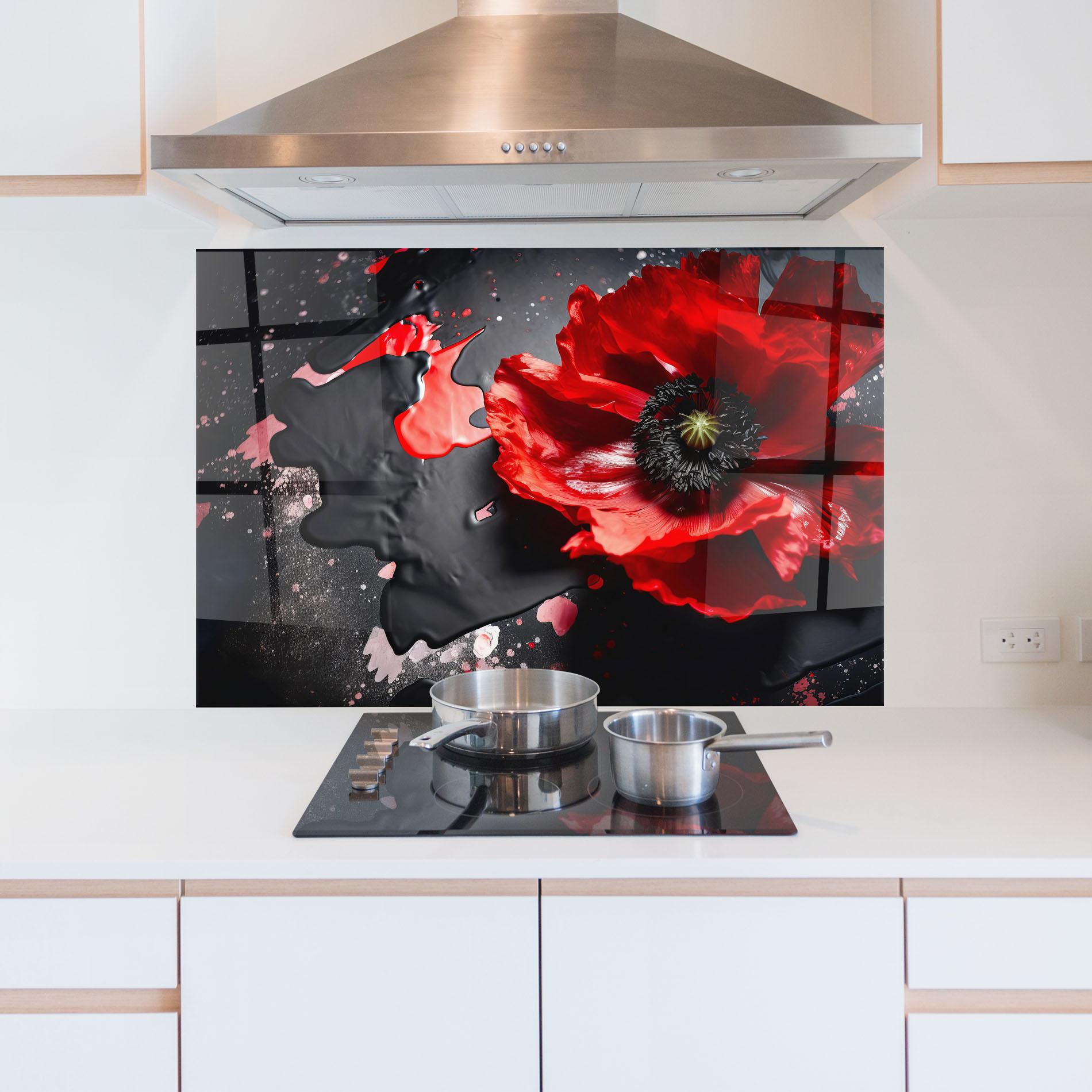 Konyhai üveg hátfal Black Liquid Poppy mockup 5