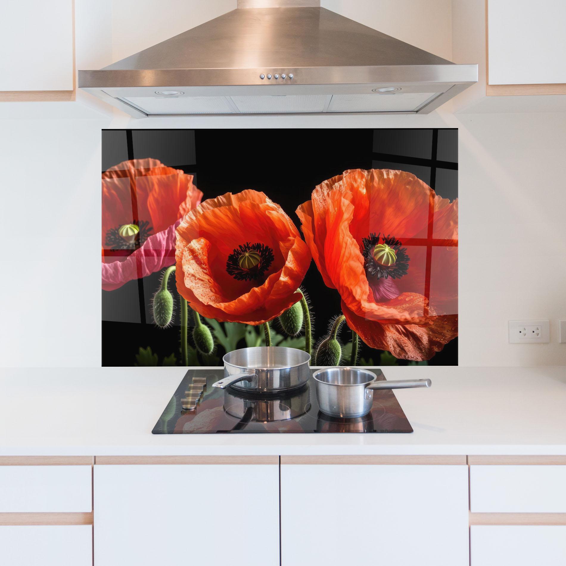 Konyhai üveg hátfal Dark Orange Poppies mockup 5