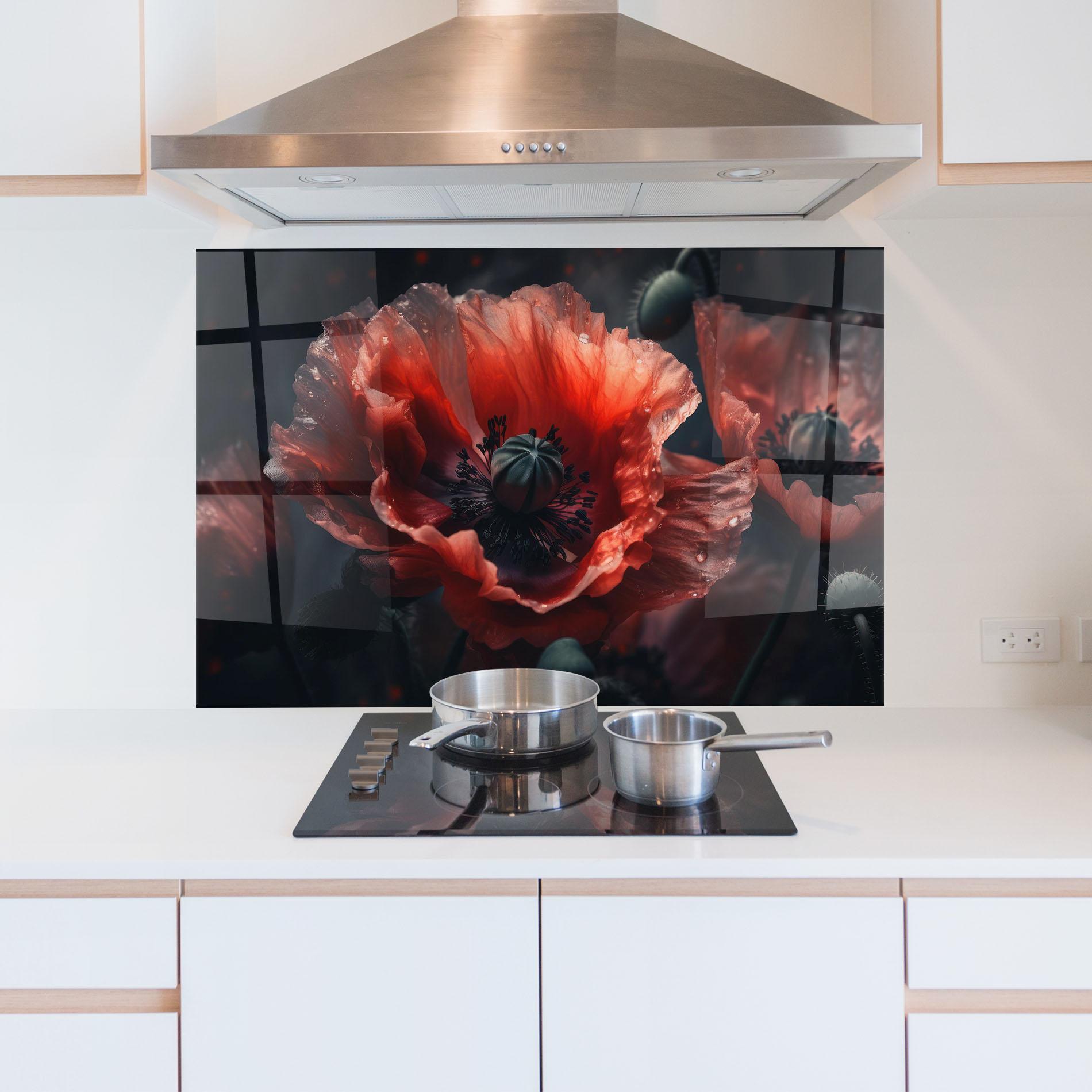 Konyhai üveg hátfal Dark Shade Poppy mockup 5