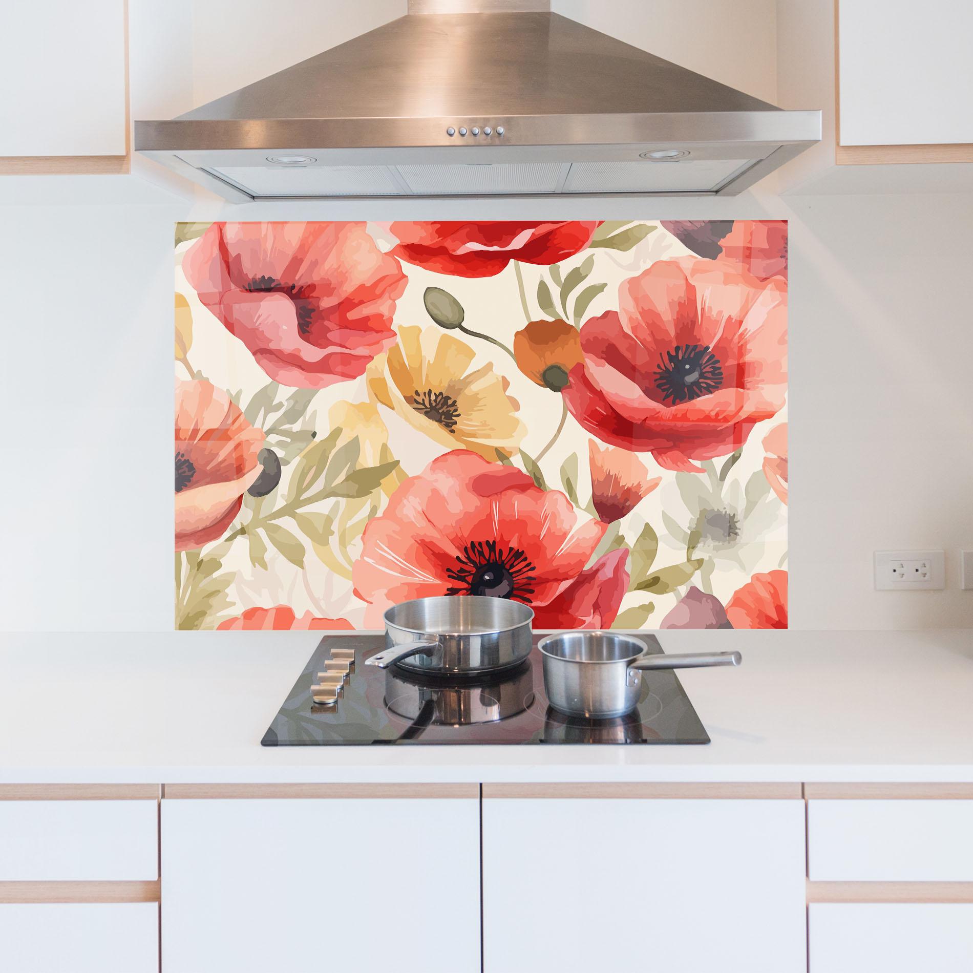Konyhai üveg hátfal Orange Red Poppy mockup 5