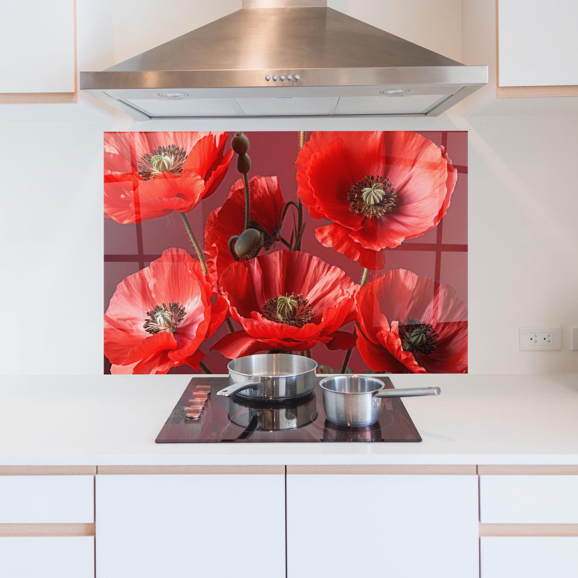 Konyhai üveg hátfal Red Poppies mockup 5