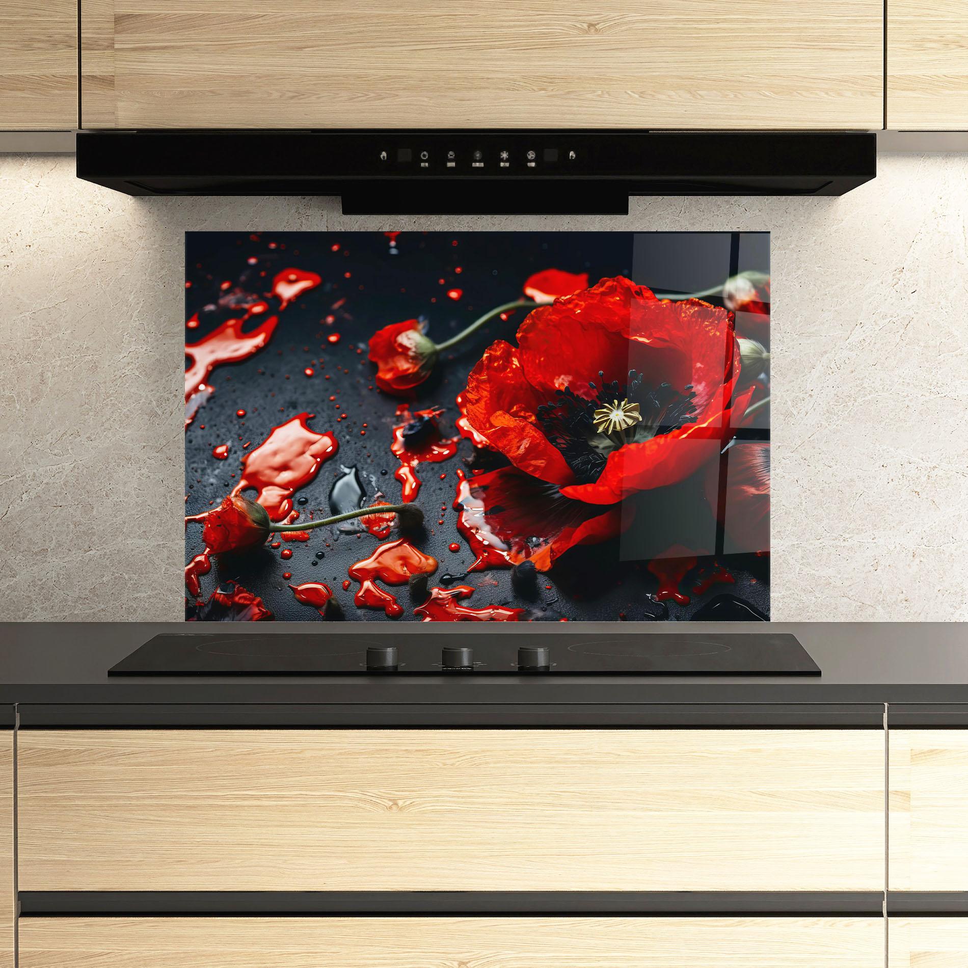 Konyhai üveg hátfal Beautiful Red Poppy Liquid mockup 3