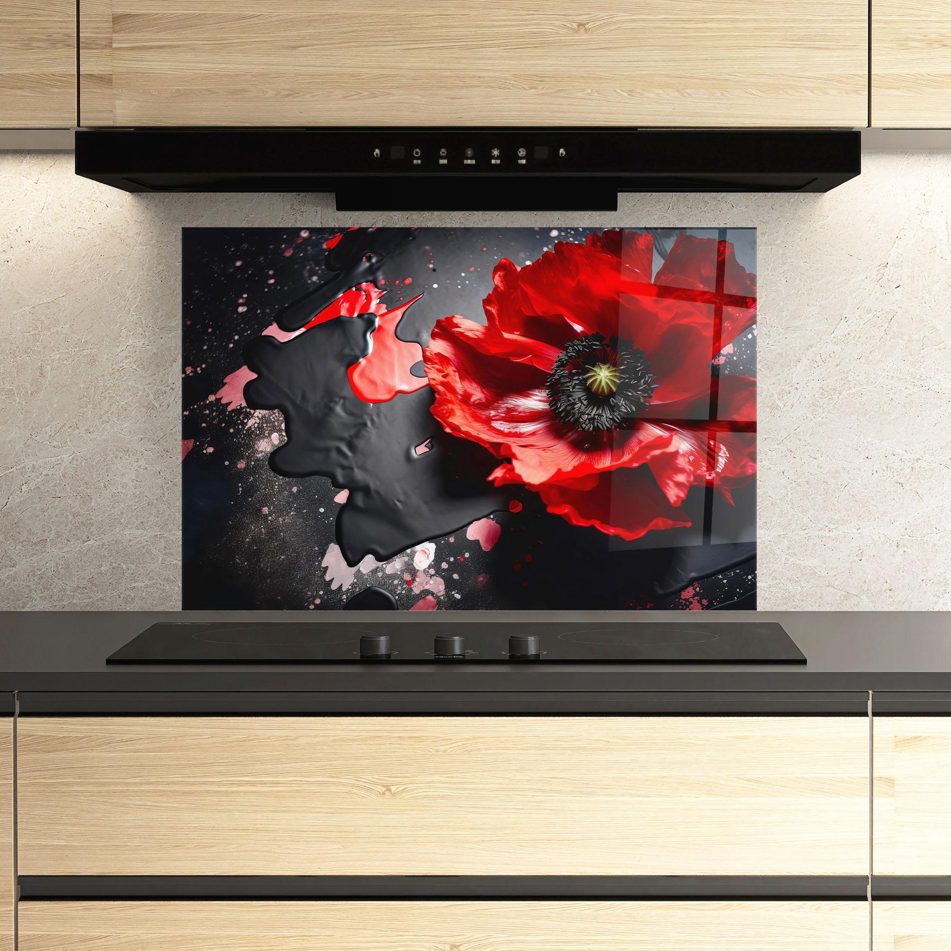 Konyhai üveg hátfal Black Liquid Poppy mockup 3