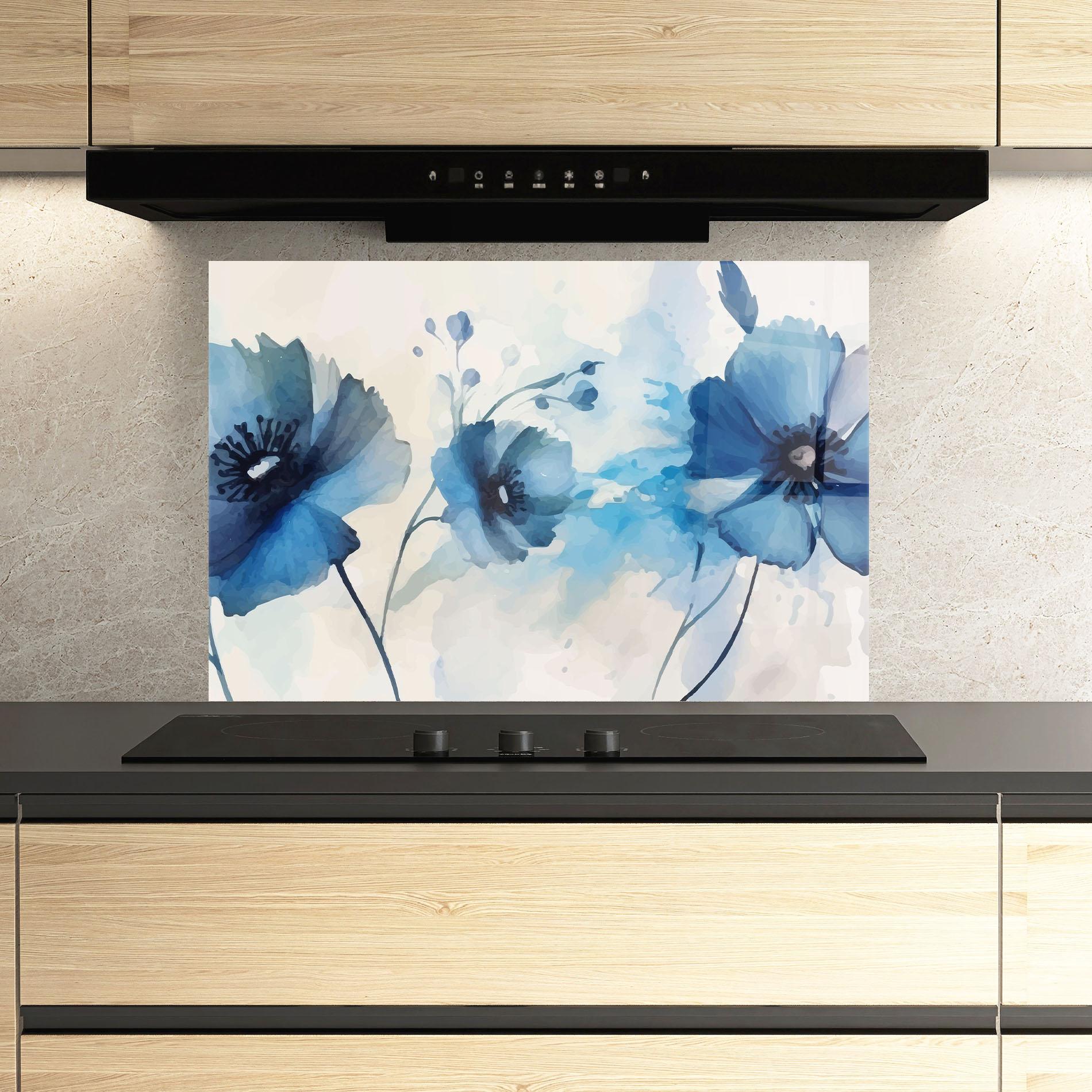 Konyhai üveg hátfal Blue Poppies mockup 3
