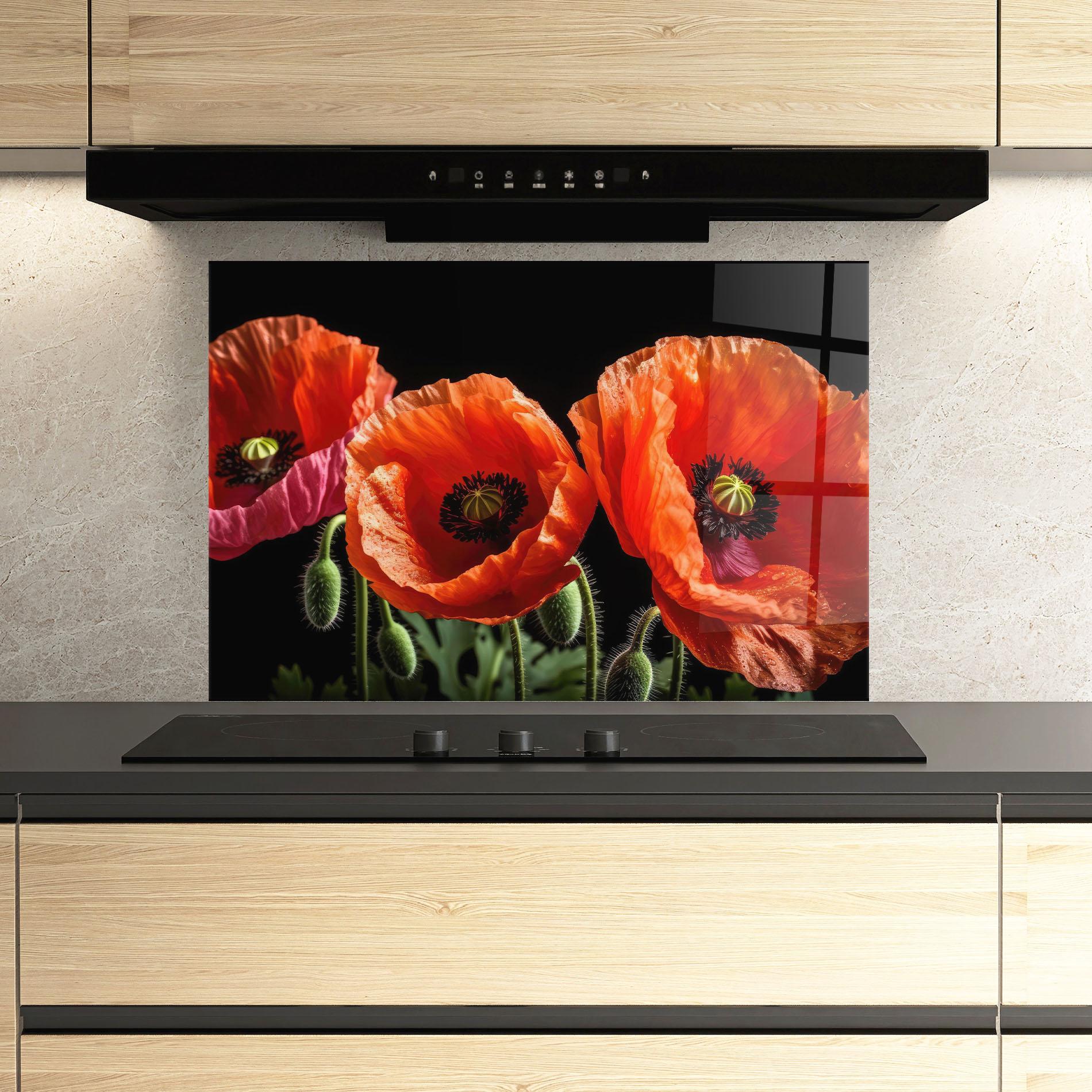 Konyhai üveg hátfal Dark Orange Poppies mockup 3