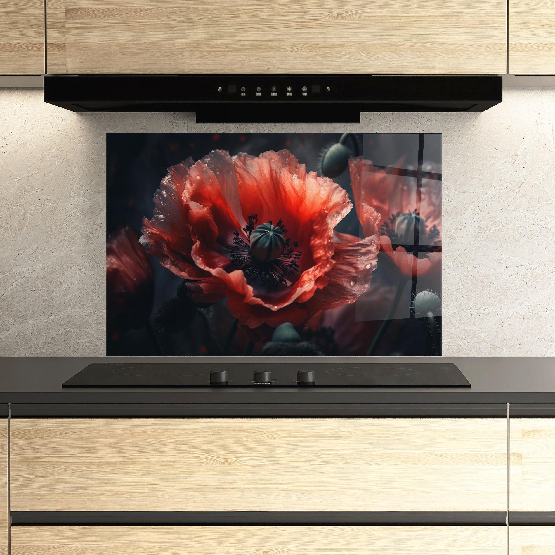 Konyhai üveg hátfal Dark Shade Poppy mockup 3