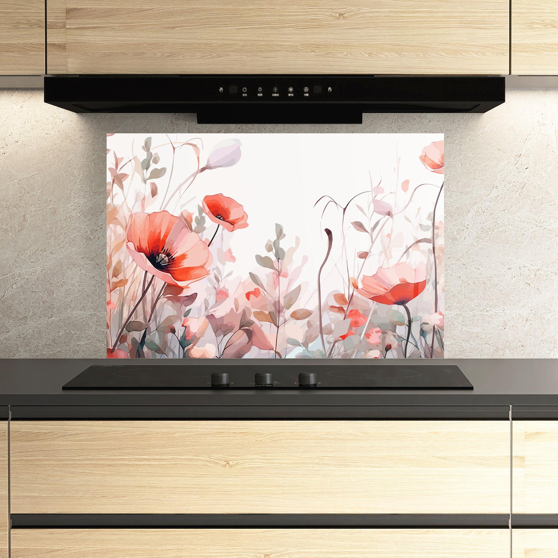 Konyhai üveg hátfal Pastel Red Poppy mockup 3