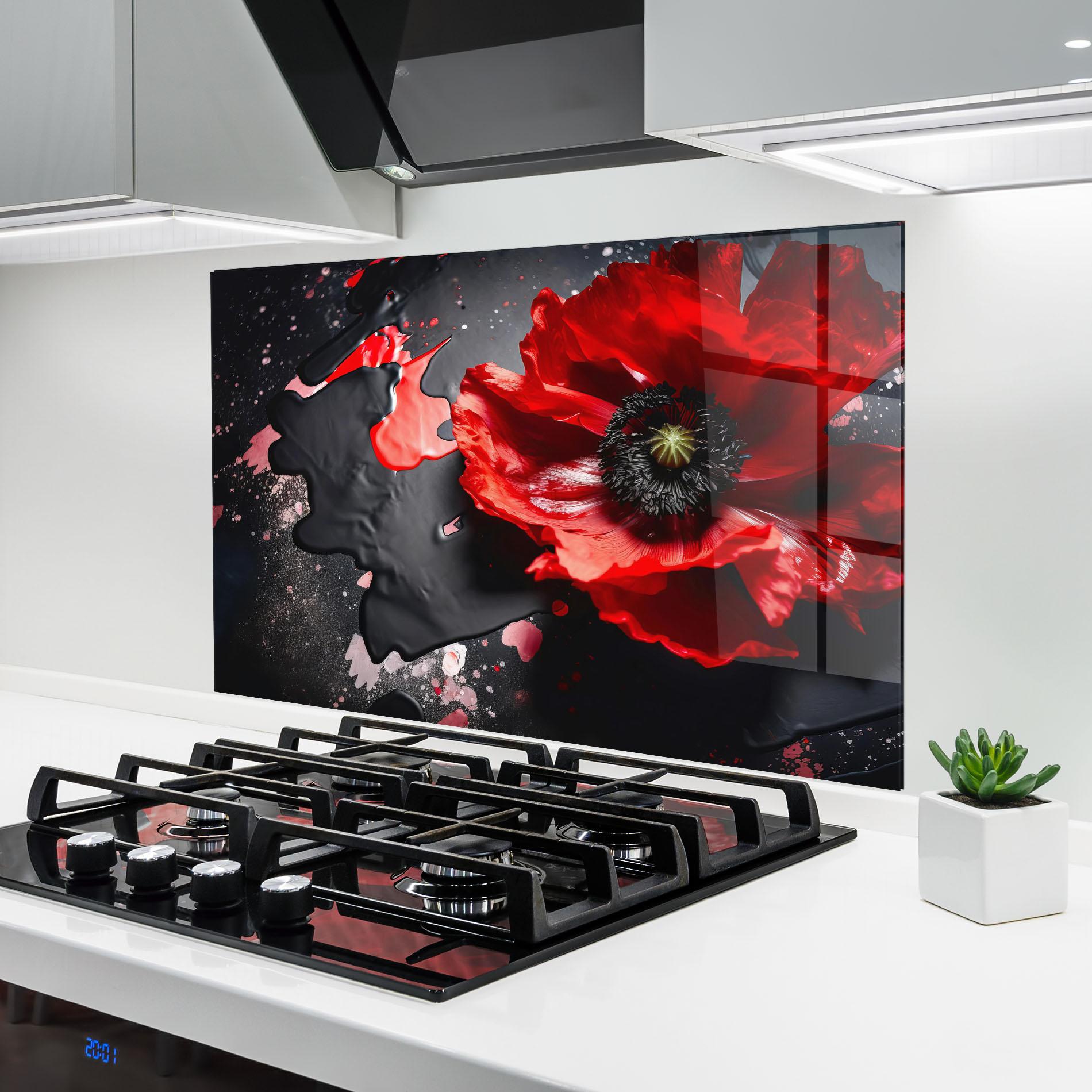 Konyhai üveg hátfal Black Liquid Poppy mockup 6