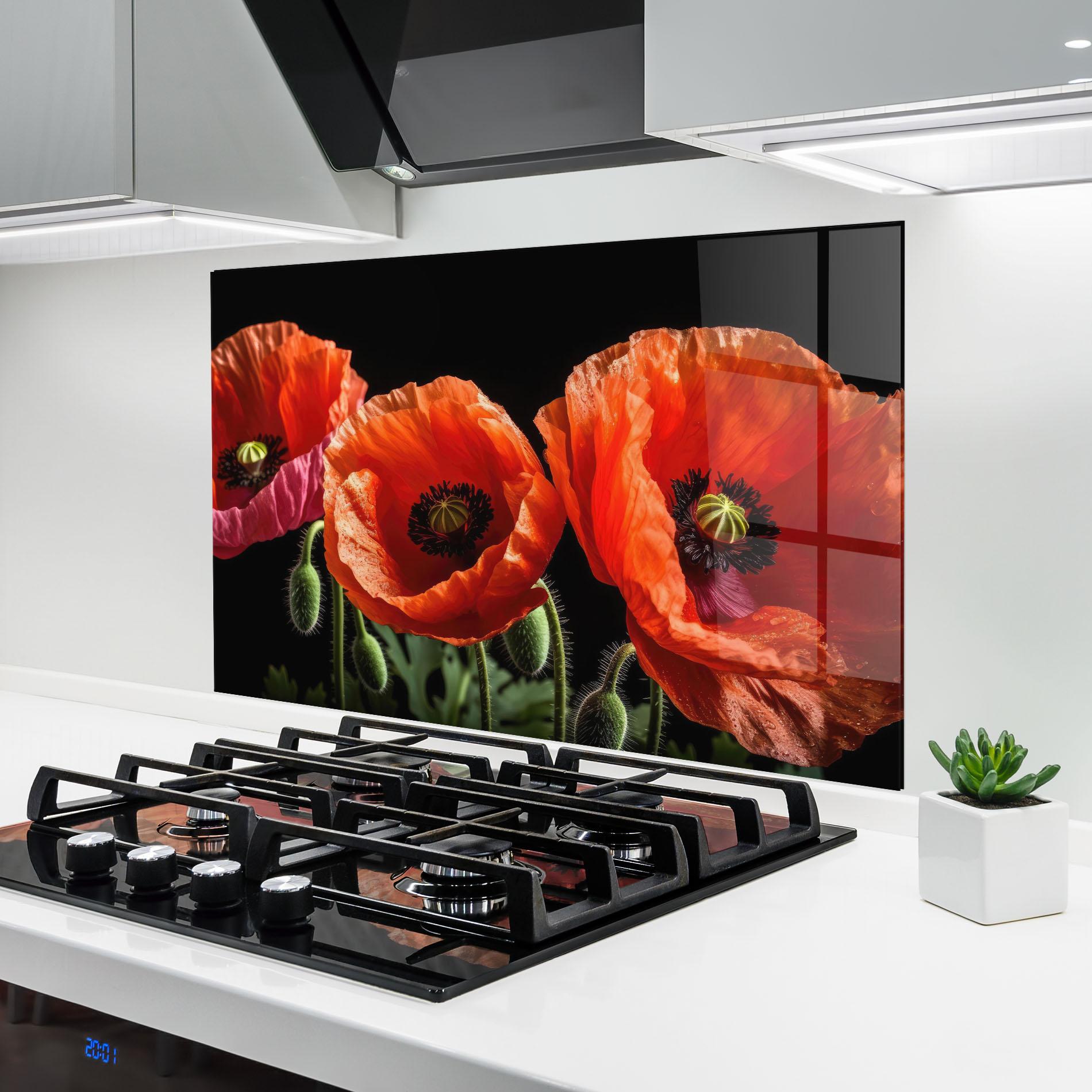 Konyhai üveg hátfal Dark Orange Poppies mockup 6