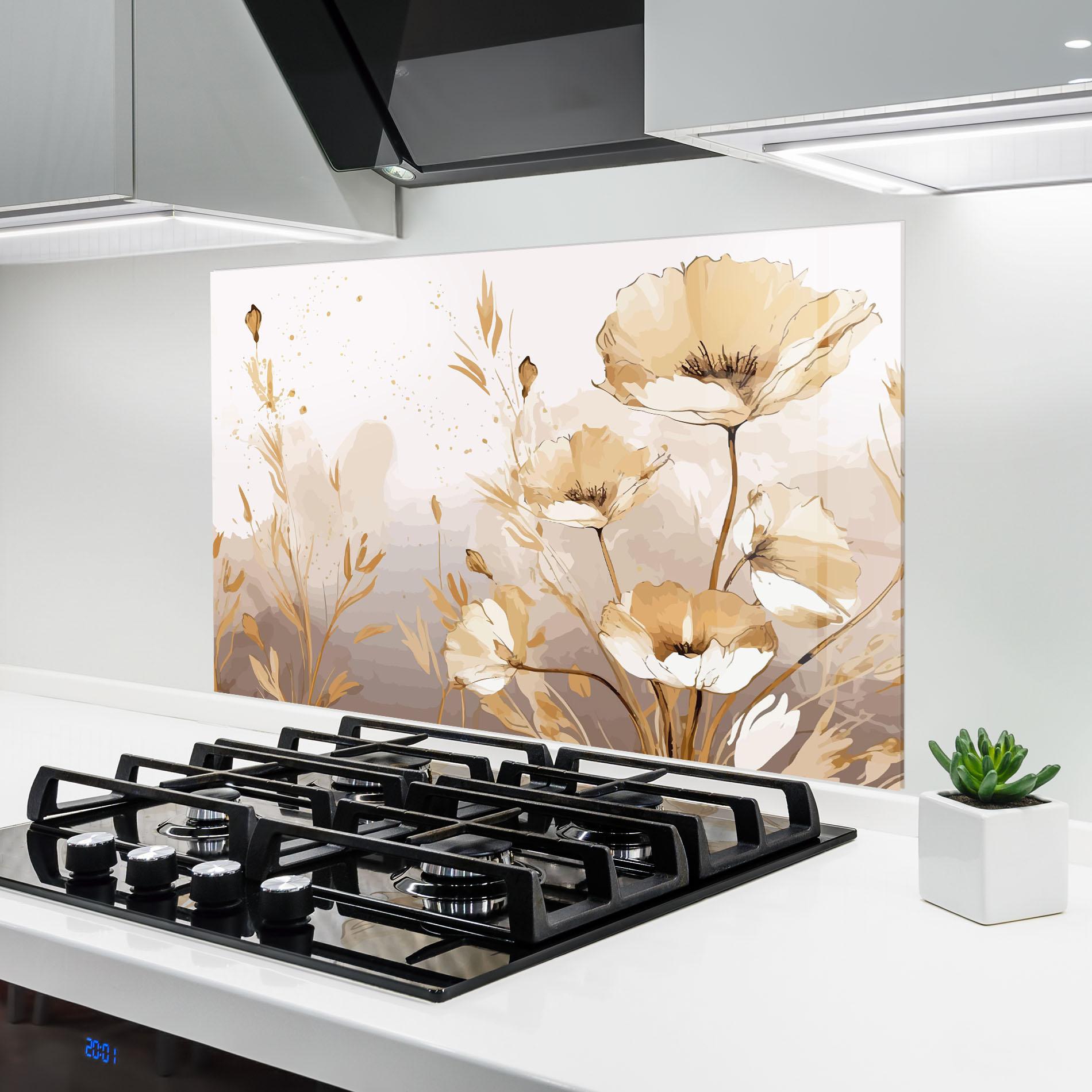 Konyhai üveg hátfal Gold Cream Poppy mockup 6