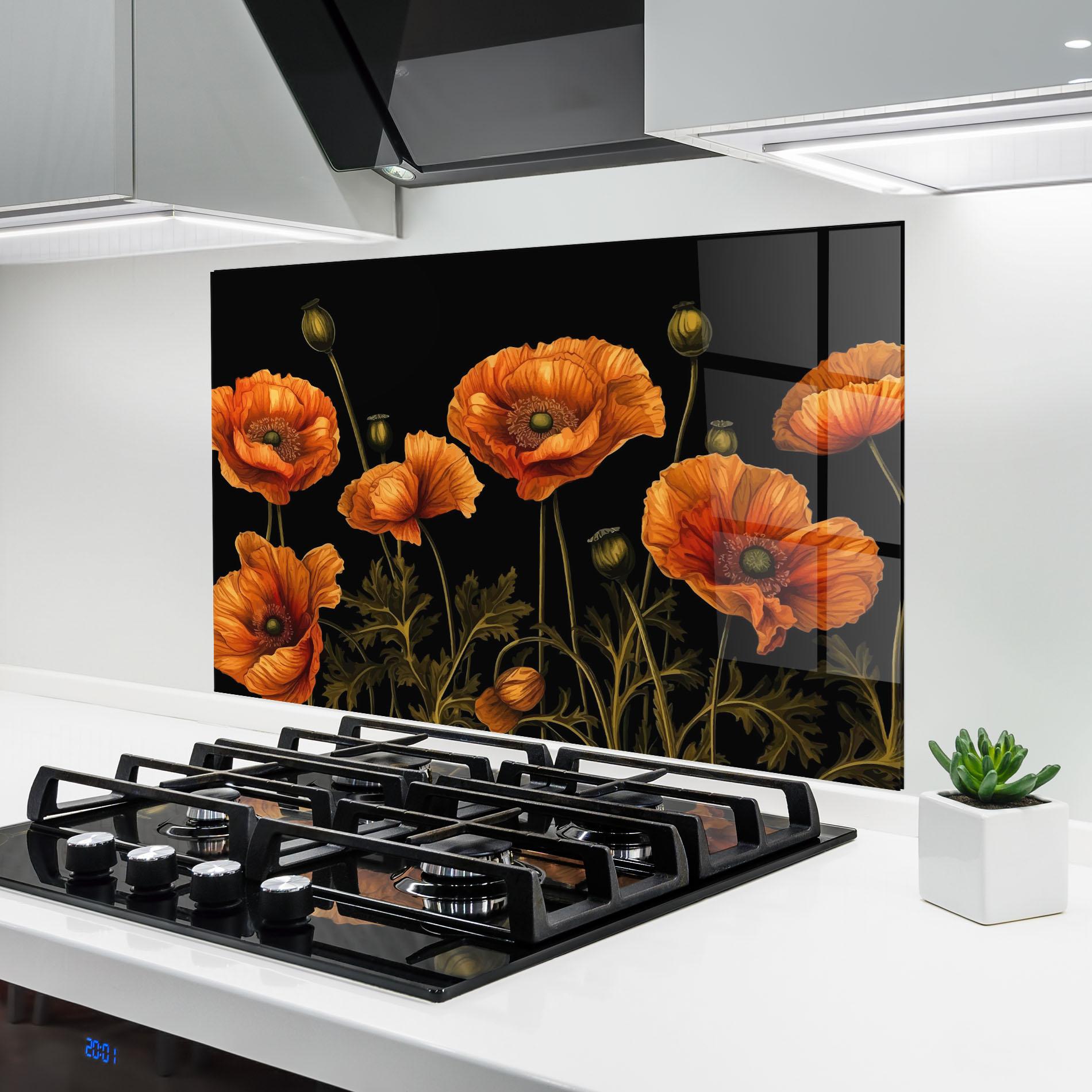 Konyhai üveg hátfal Orange Poppies mockup 6