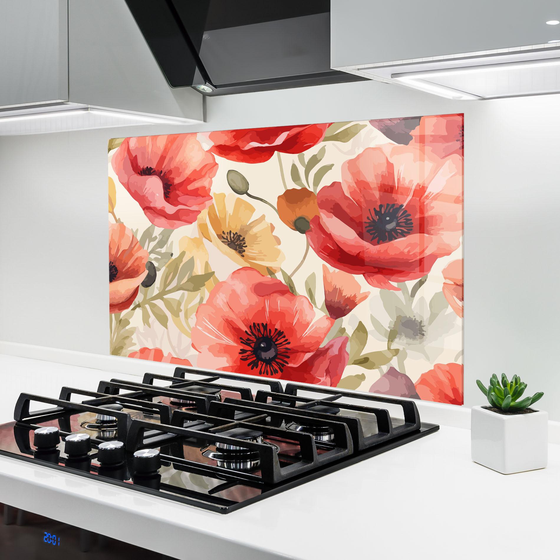 Konyhai üveg hátfal Orange Red Poppy mockup 6