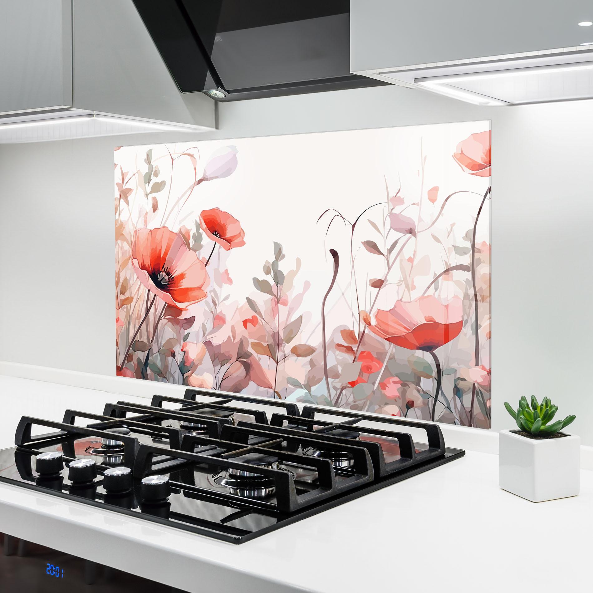 Konyhai üveg hátfal Pastel Red Poppy mockup 6