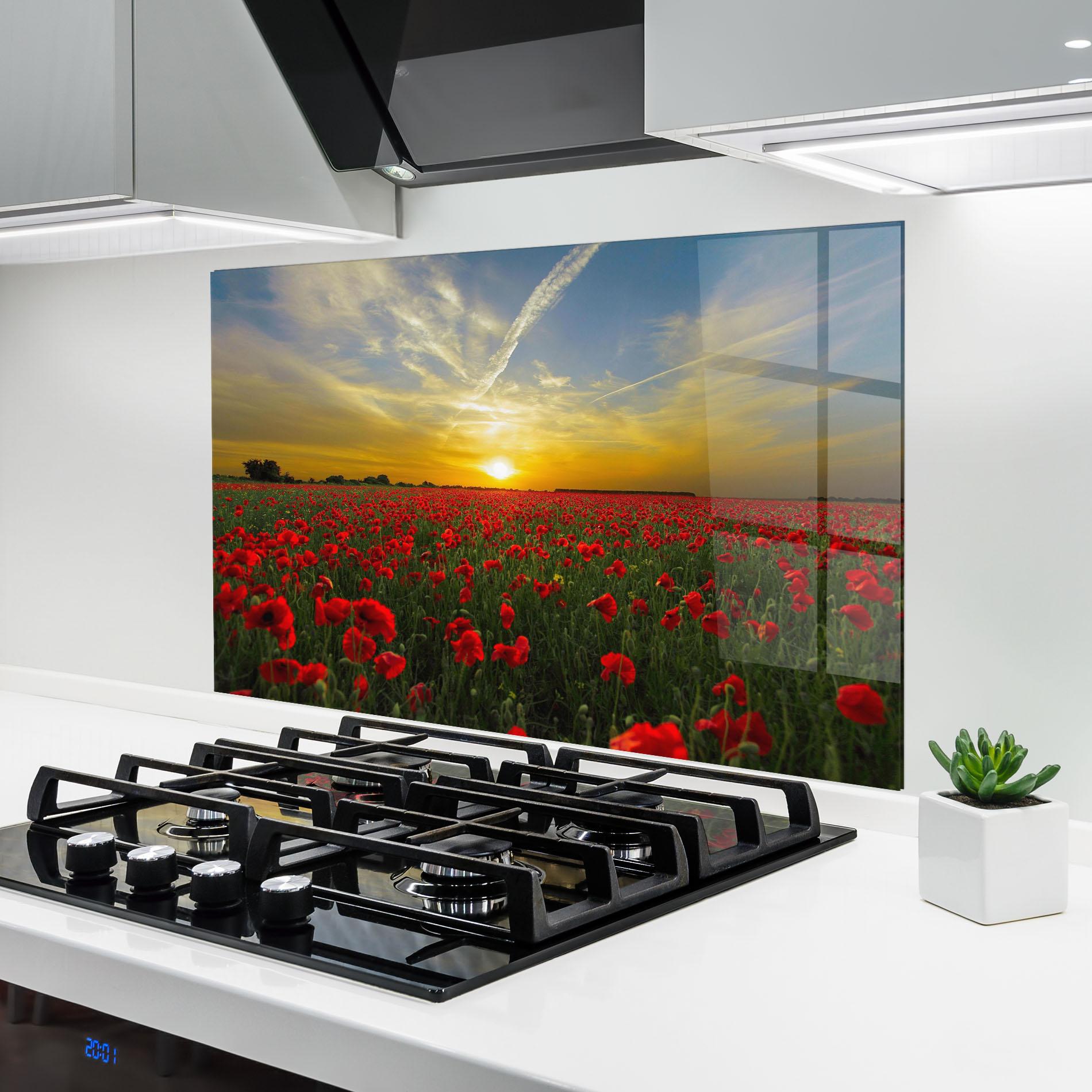 Konyhai üveg hátfal Poppies Sunset mockup 6