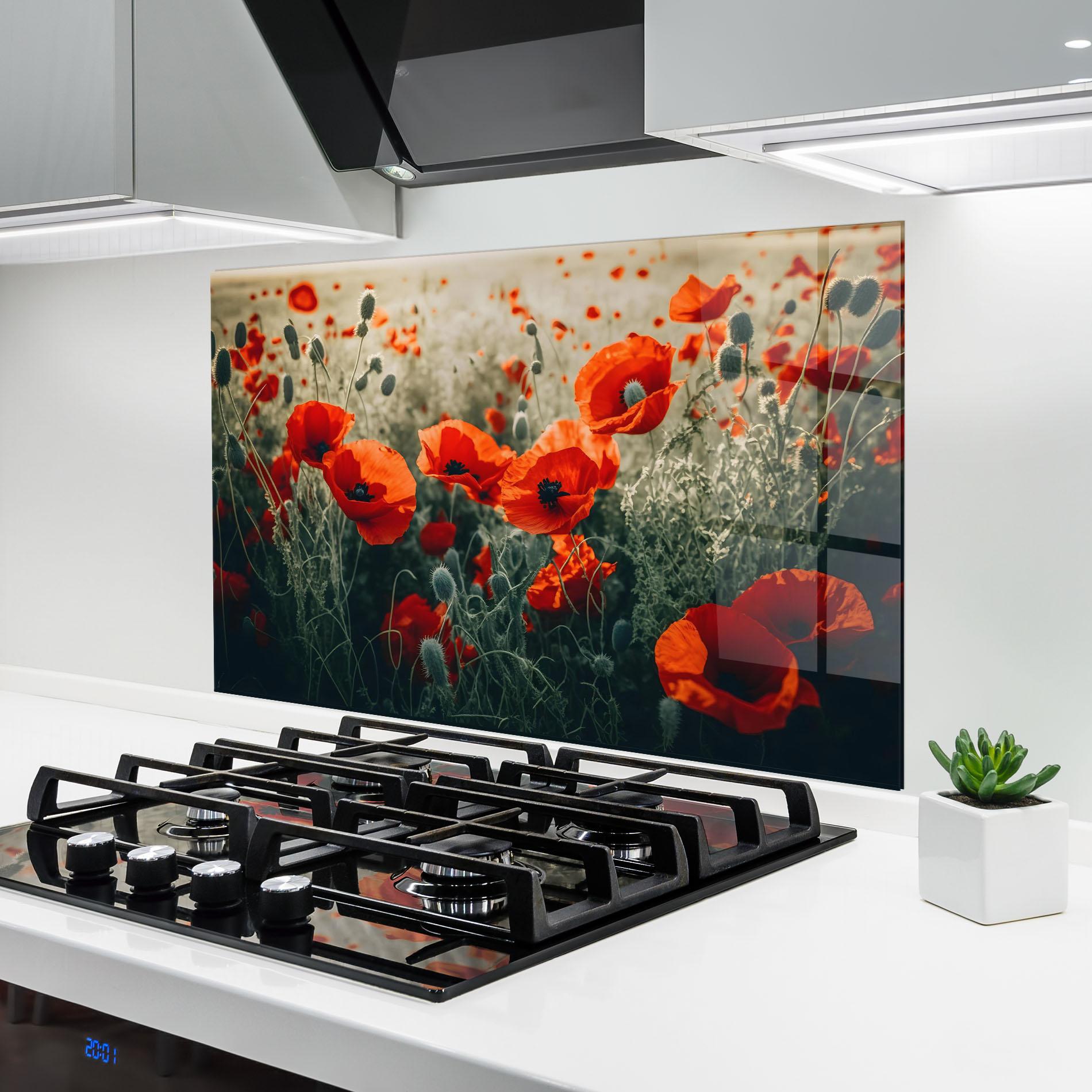 Konyhai üveg hátfal Poppy Grass Field mockup 6