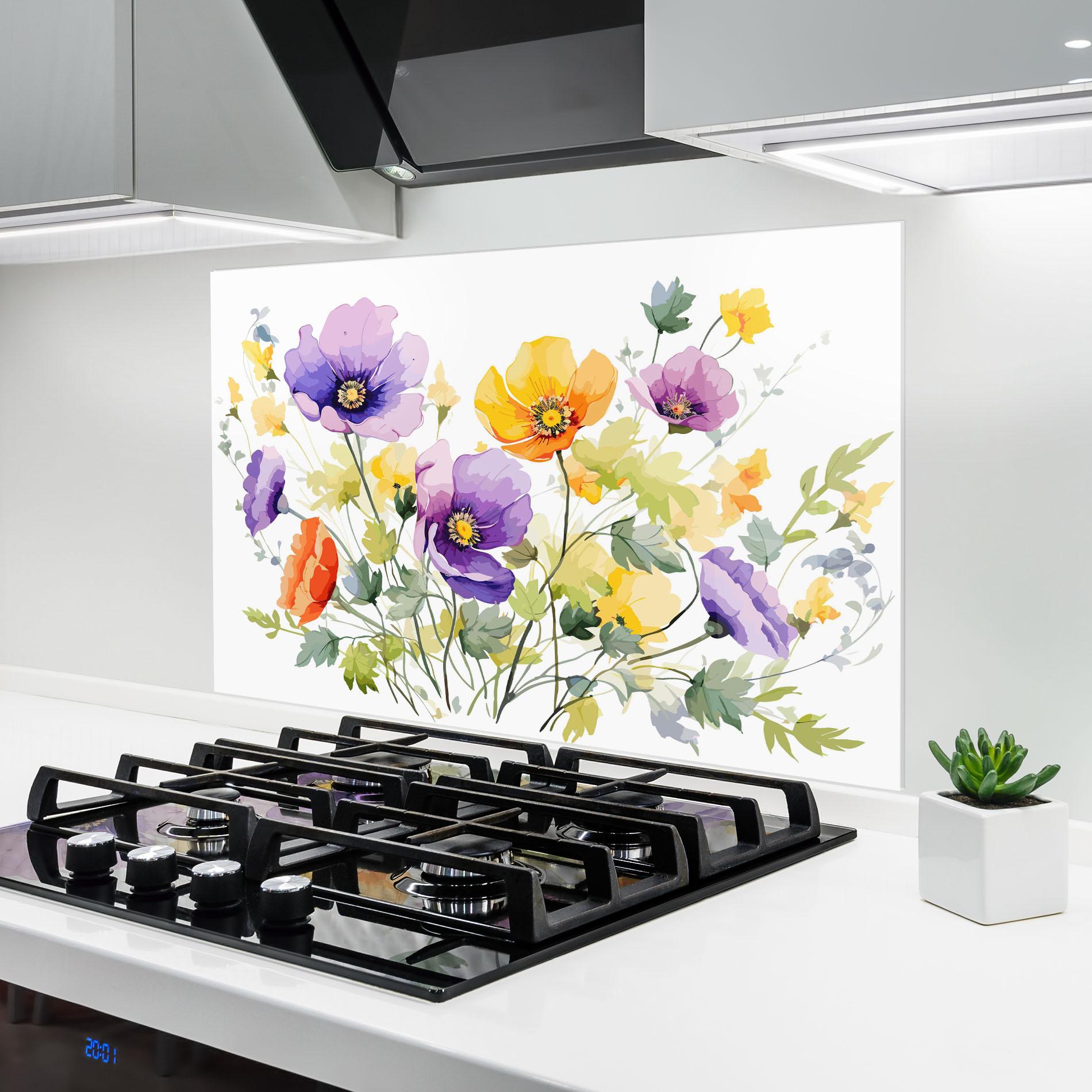 Konyhai üveg hátfal Purple Orange Poppy mockup 6