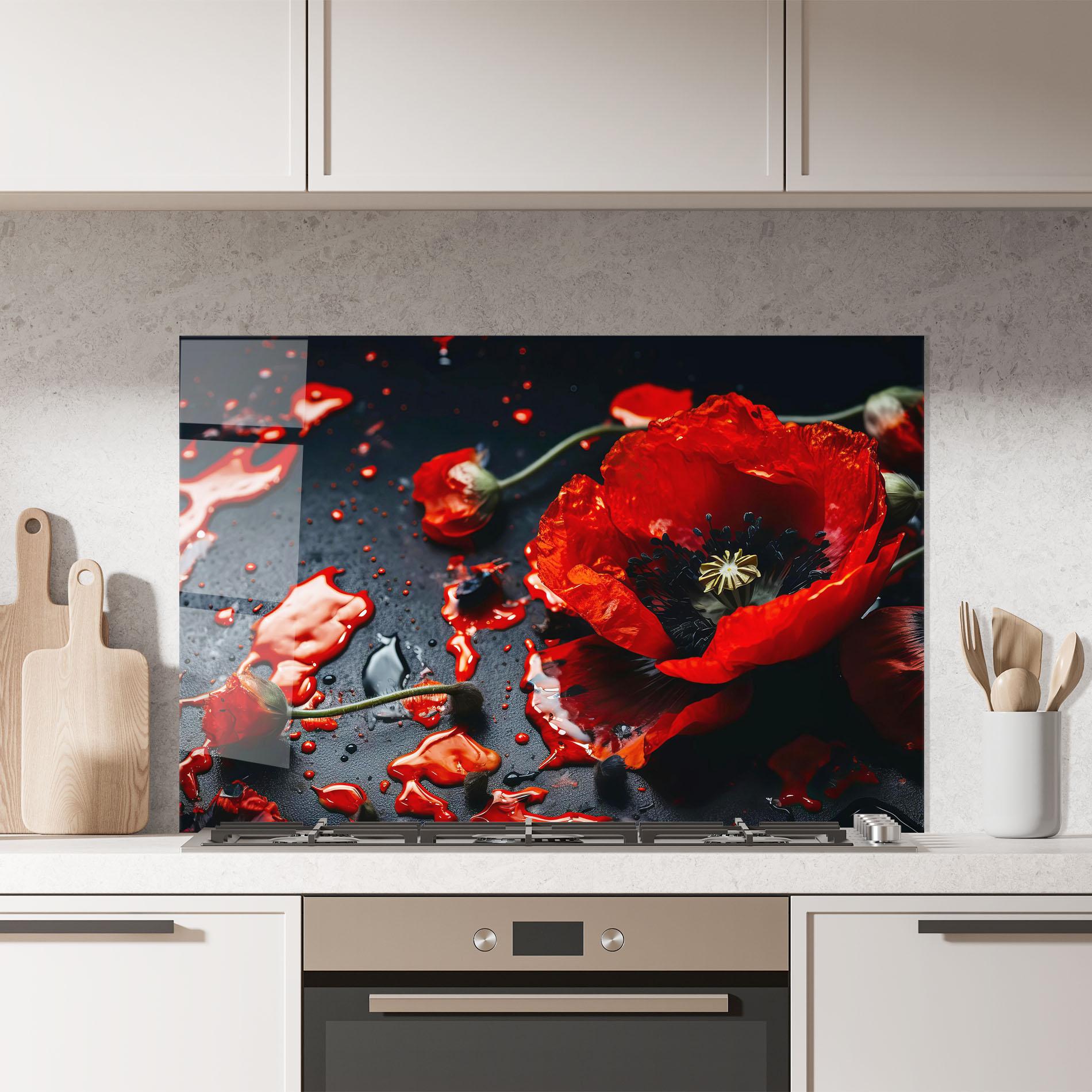 Konyhai üveg hátfal Beautiful Red Poppy Liquid mockup 7