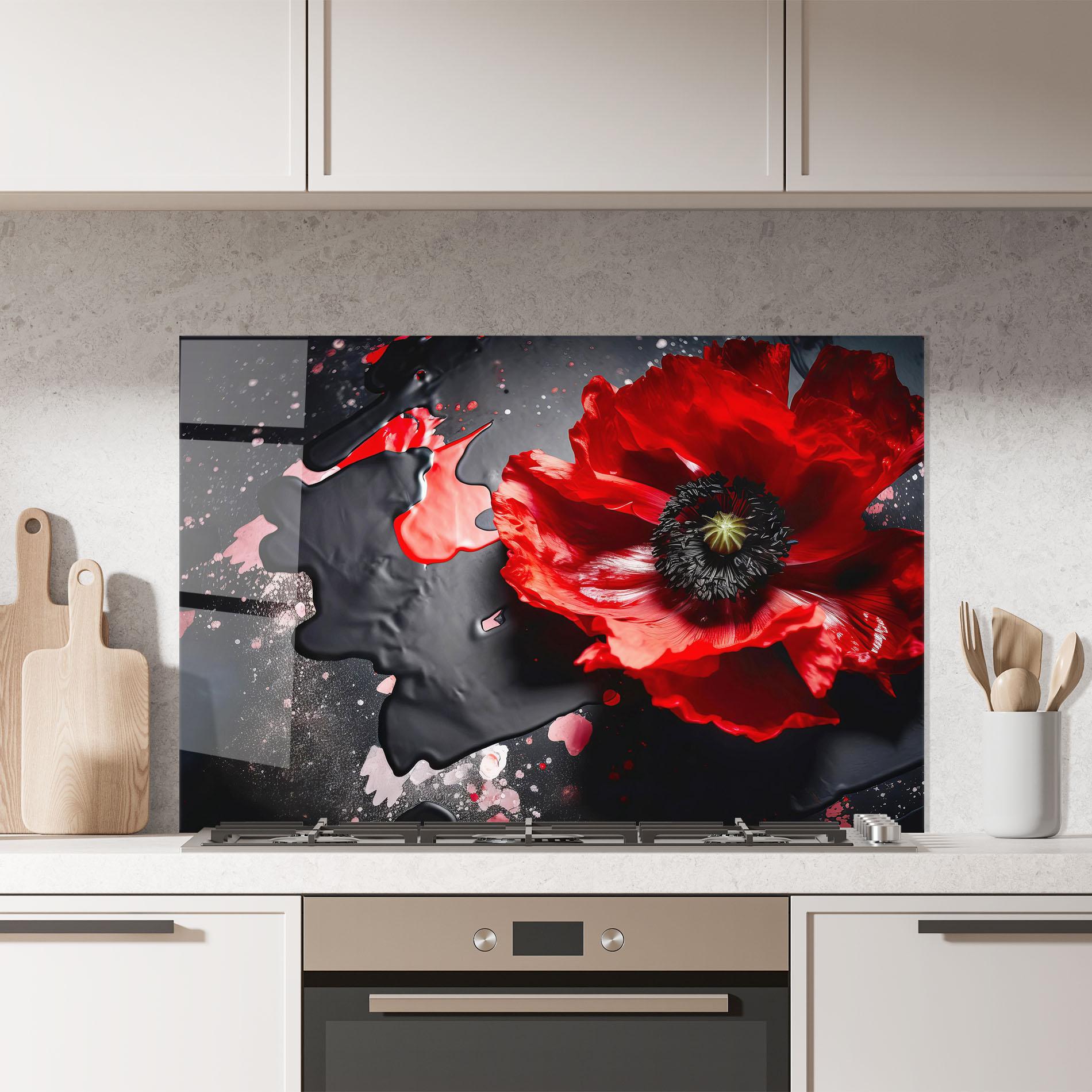 Konyhai üveg hátfal Black Liquid Poppy mockup 7