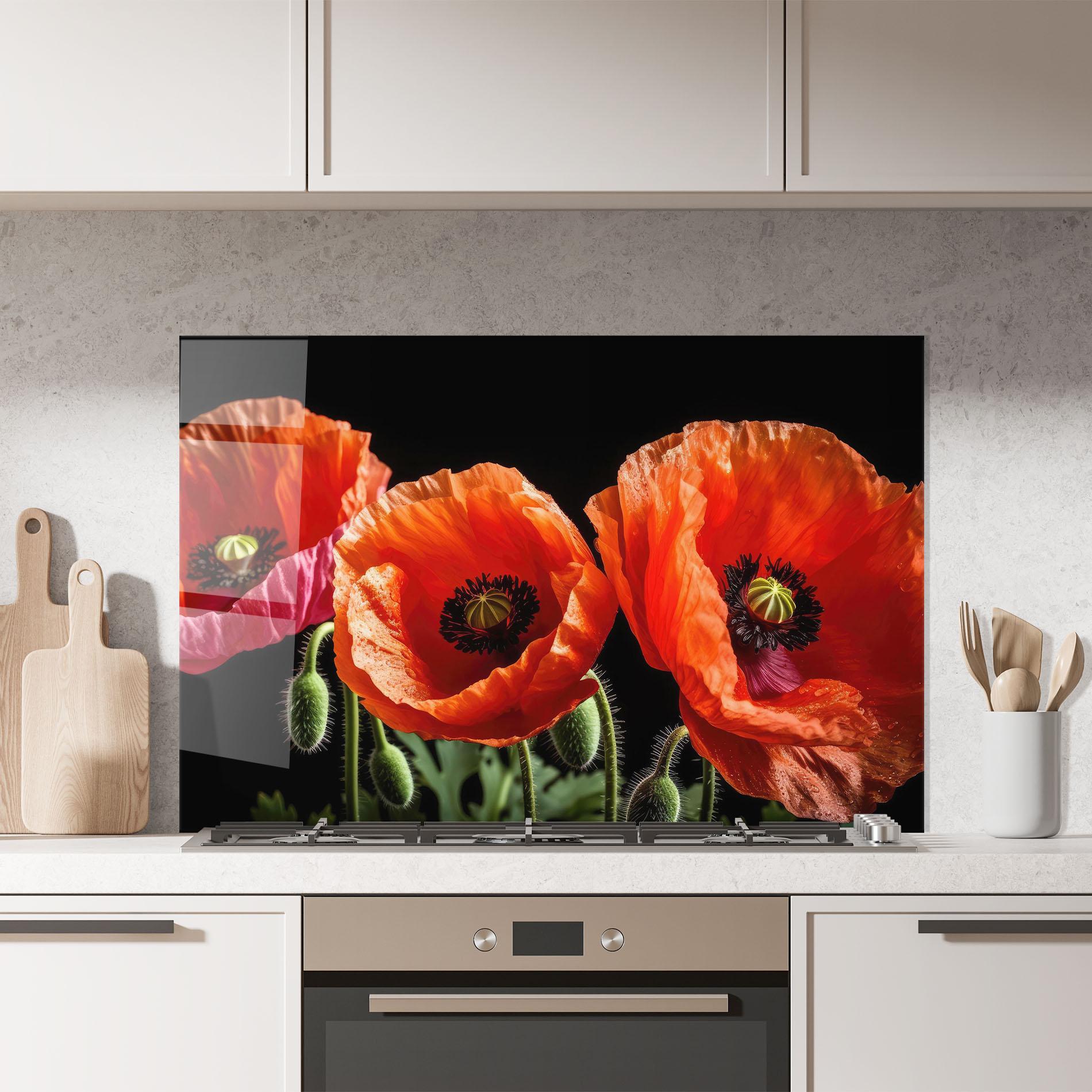 Konyhai üveg hátfal Dark Orange Poppies mockup 7