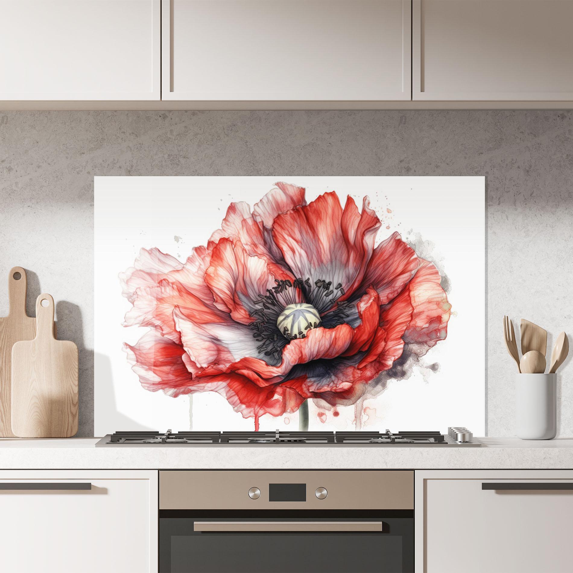 Konyhai üveg hátfal Painted Red Poppy mockup 7