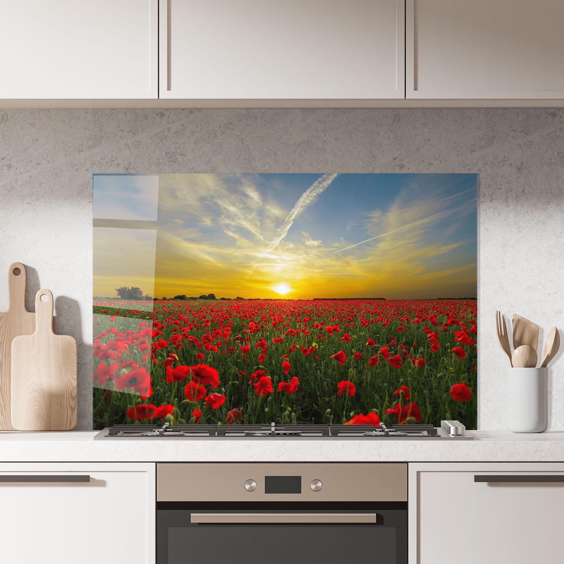 Konyhai üveg hátfal Poppies Sunset mockup 7