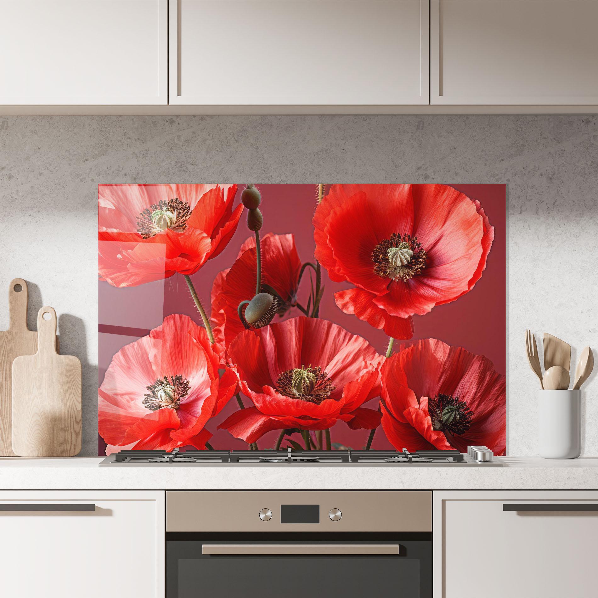 Konyhai üveg hátfal Red Poppies mockup 7