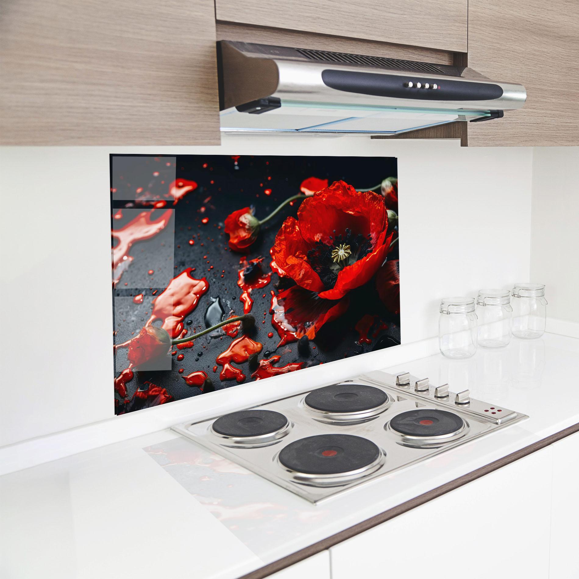 Konyhai üveg hátfal Beautiful Red Poppy Liquid mockup 8