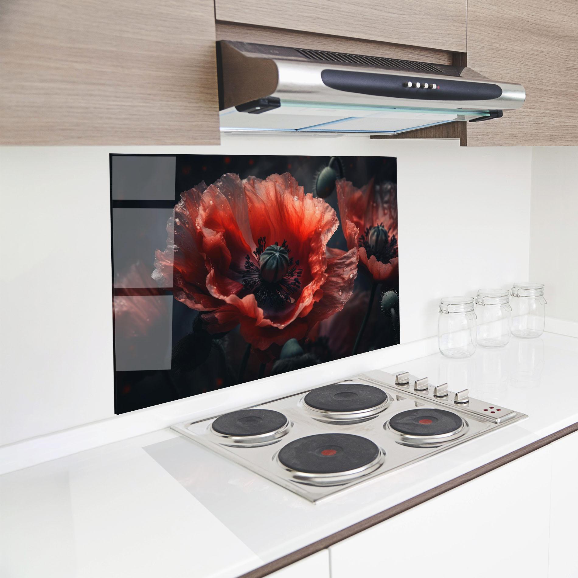 Konyhai üveg hátfal Dark Shade Poppy mockup 8