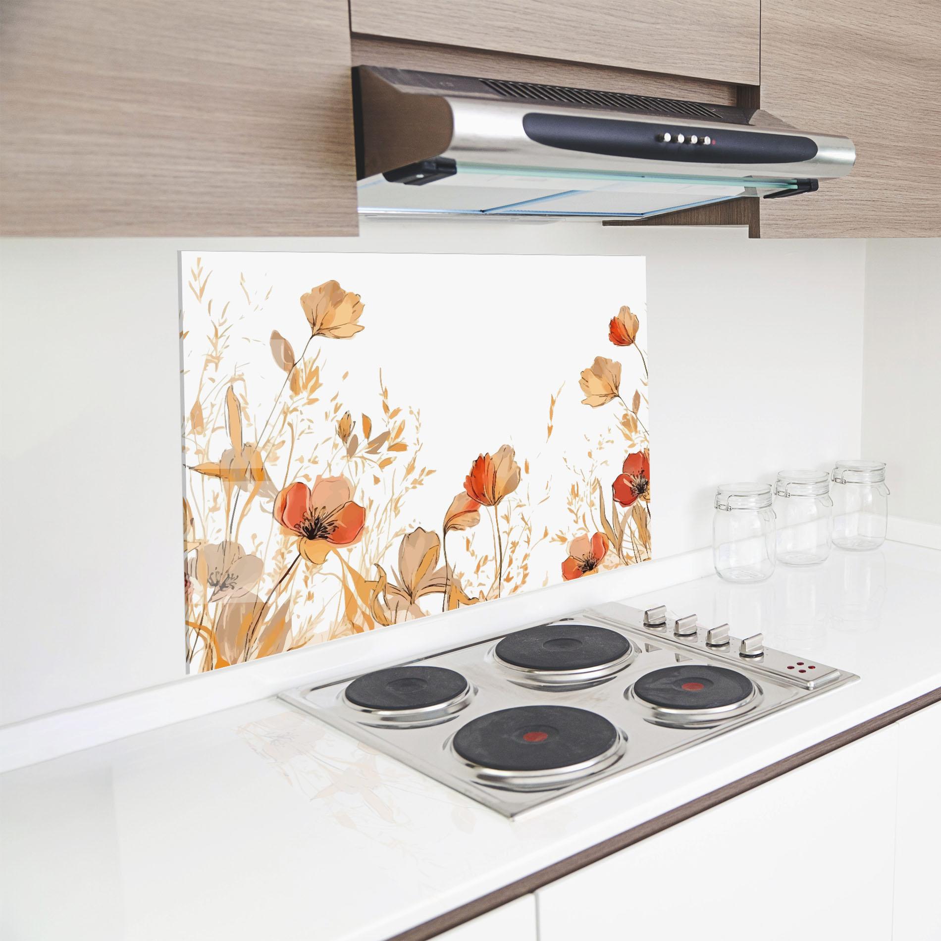 Konyhai üveg hátfal Gold Red Poppy mockup 8