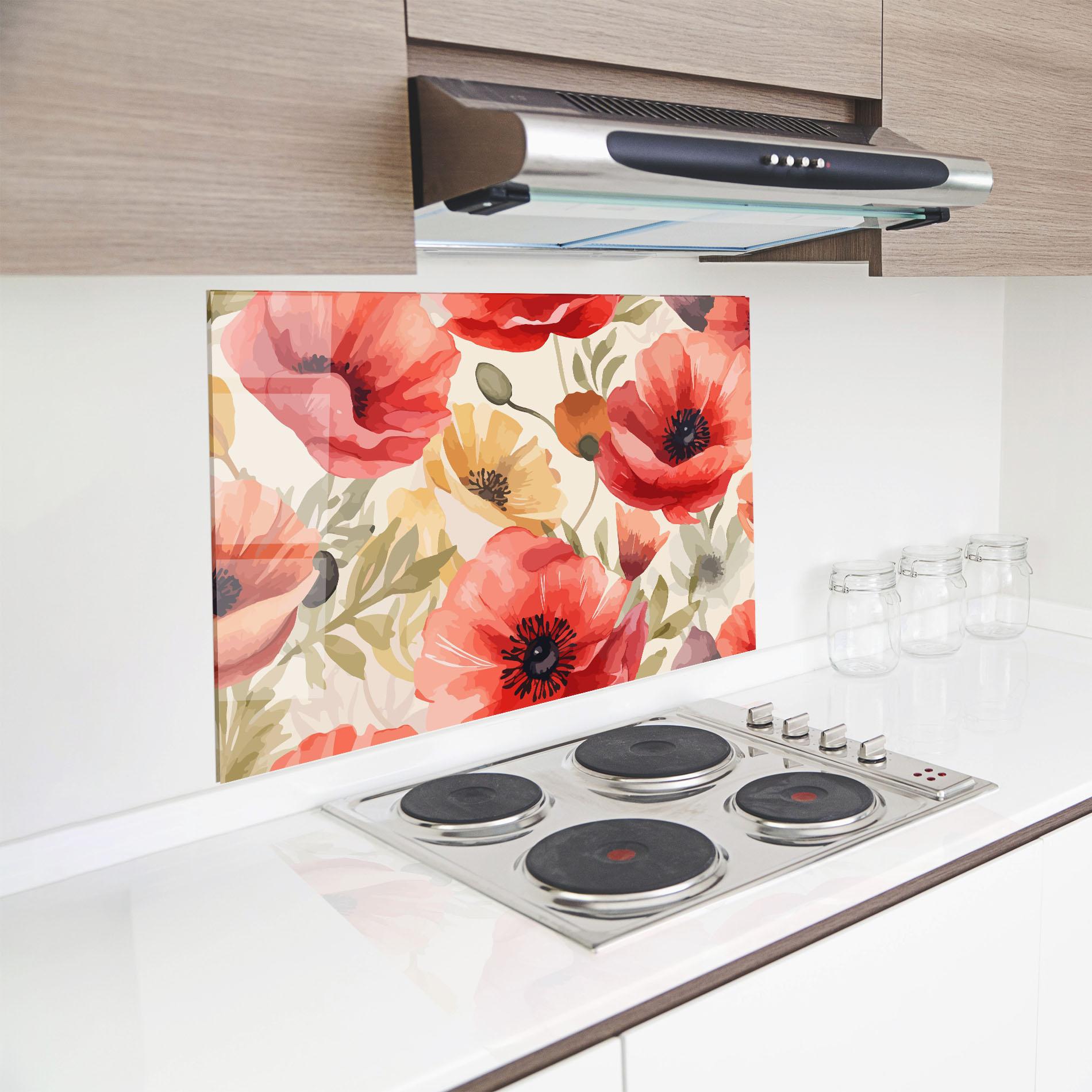 Konyhai üveg hátfal Orange Red Poppy mockup 8