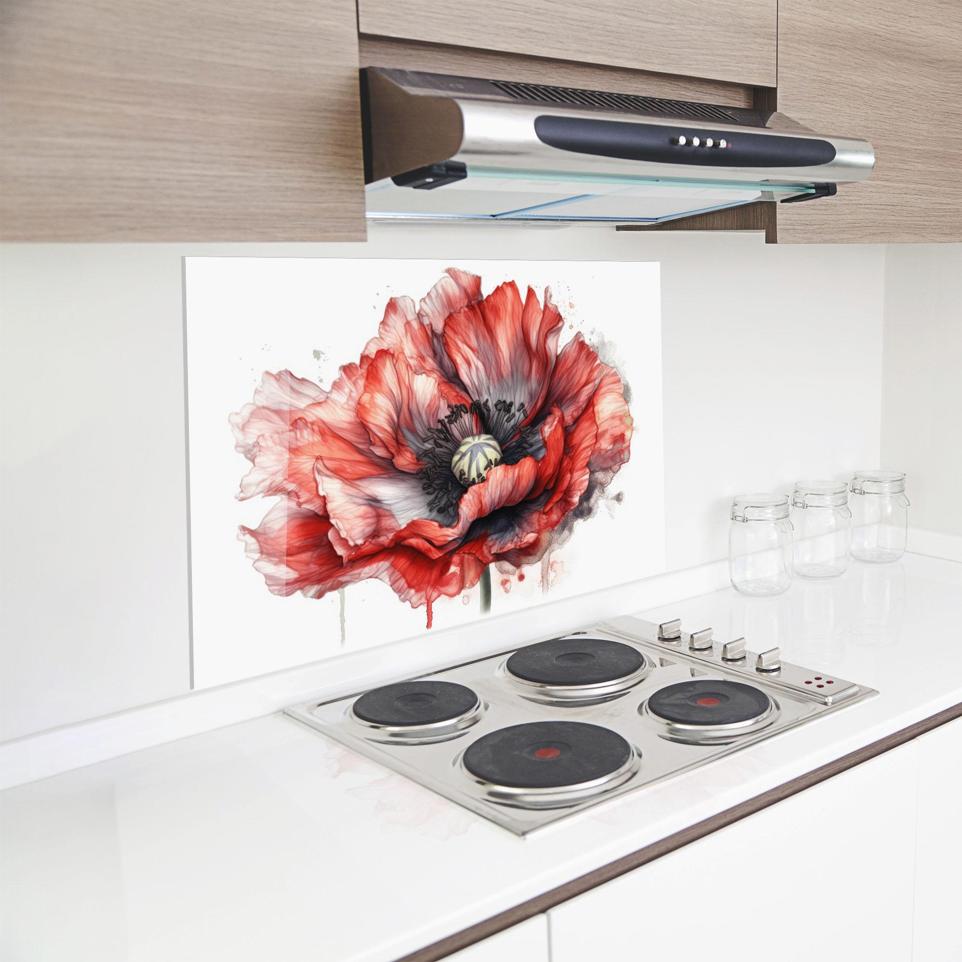 Konyhai üveg hátfal Painted Red Poppy mockup 8