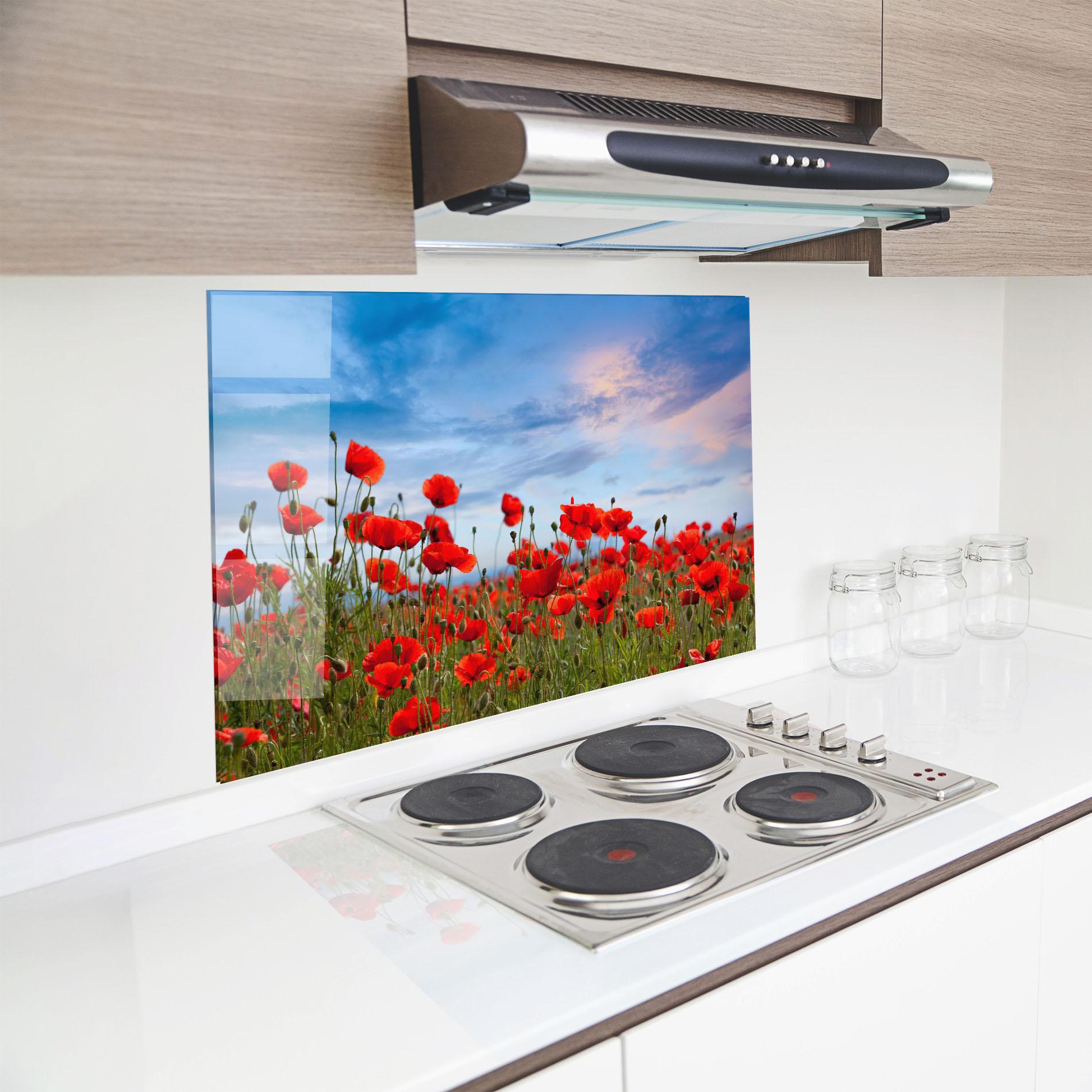 Konyhai üveg hátfal Poppy Field mockup 8