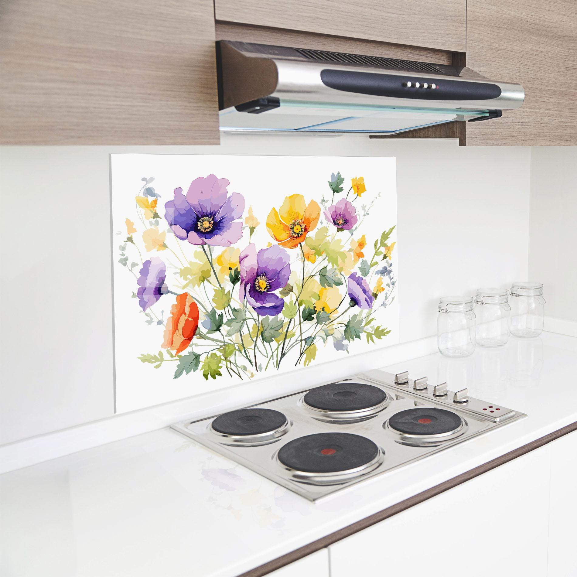 Konyhai üveg hátfal Purple Orange Poppy mockup 8