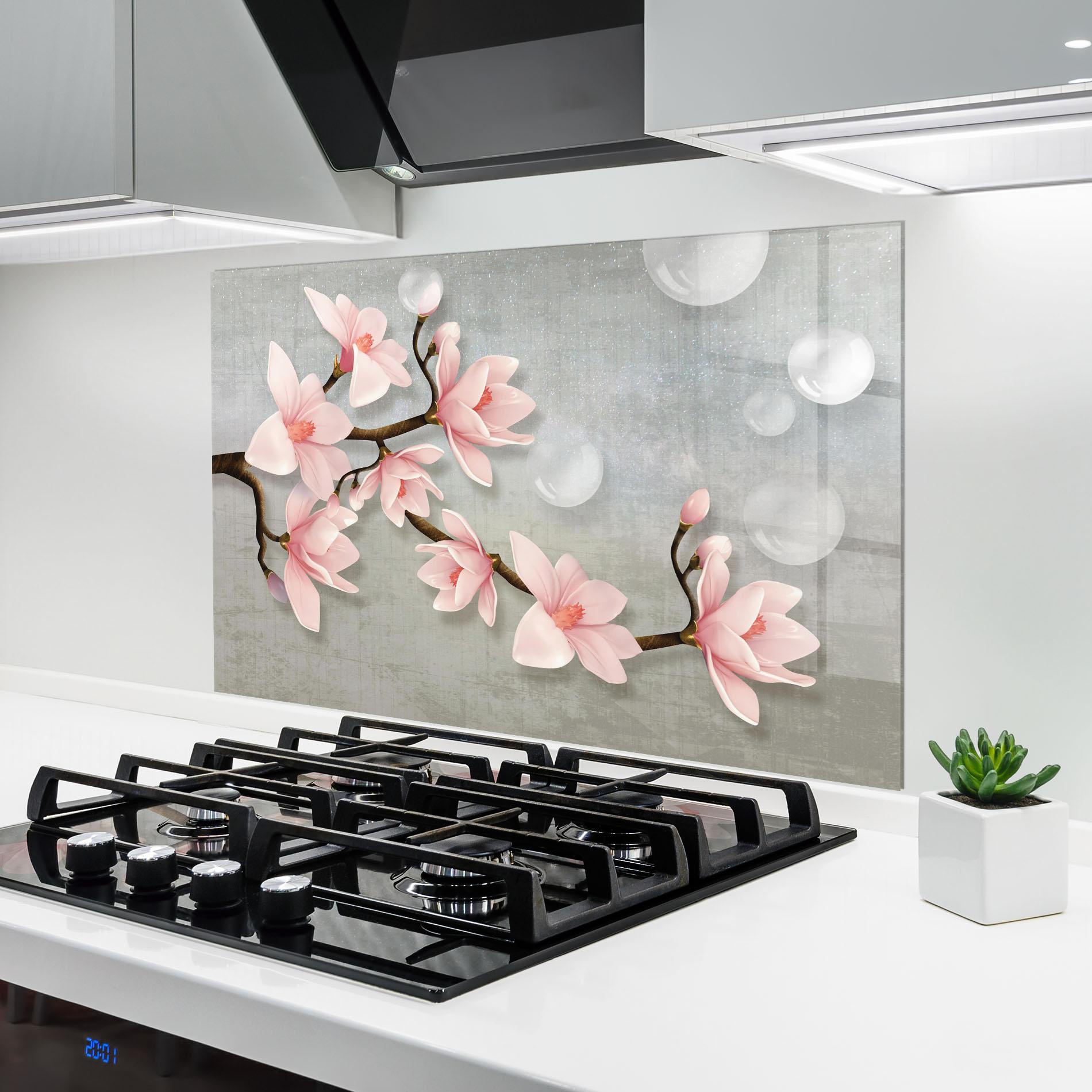 Konyhai üveg hátfal Pink Magnolia mockup 6