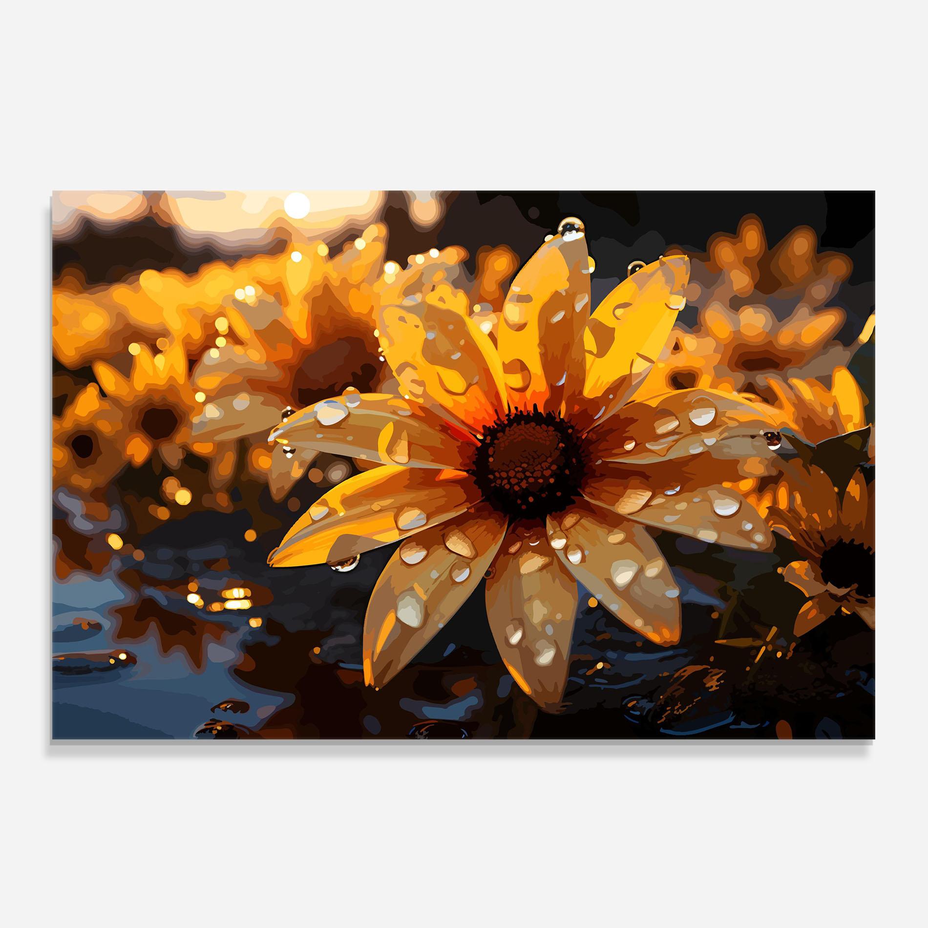 Konyhai üveg hátfal Rainy Yellow Daisy mockup 0