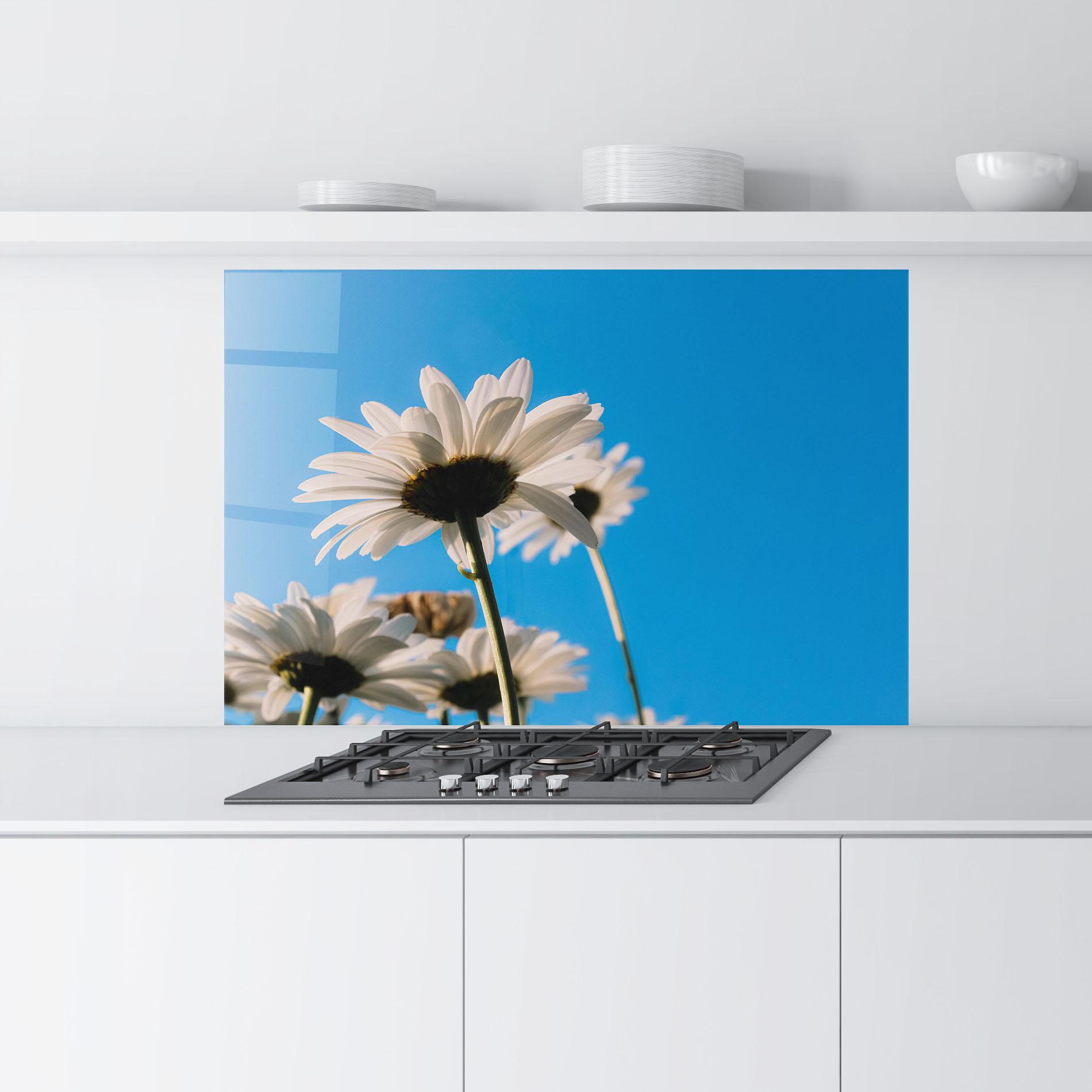 Konyhai üveg hátfal Blue Sky Daisy mockup 9