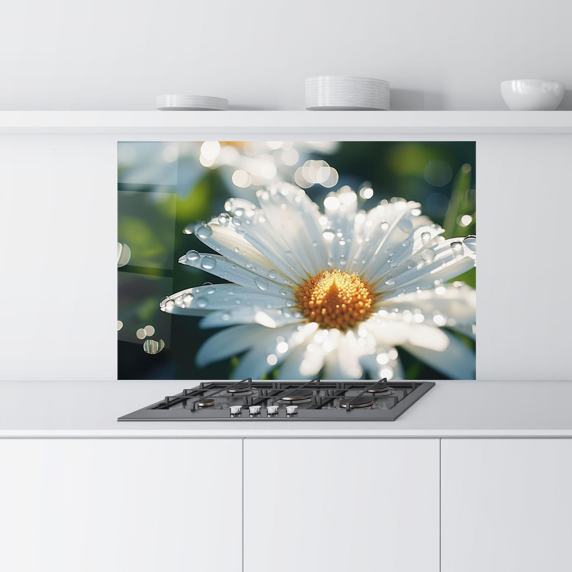 Konyhai üveg hátfal Daisy After Rain Close Up mockup 9