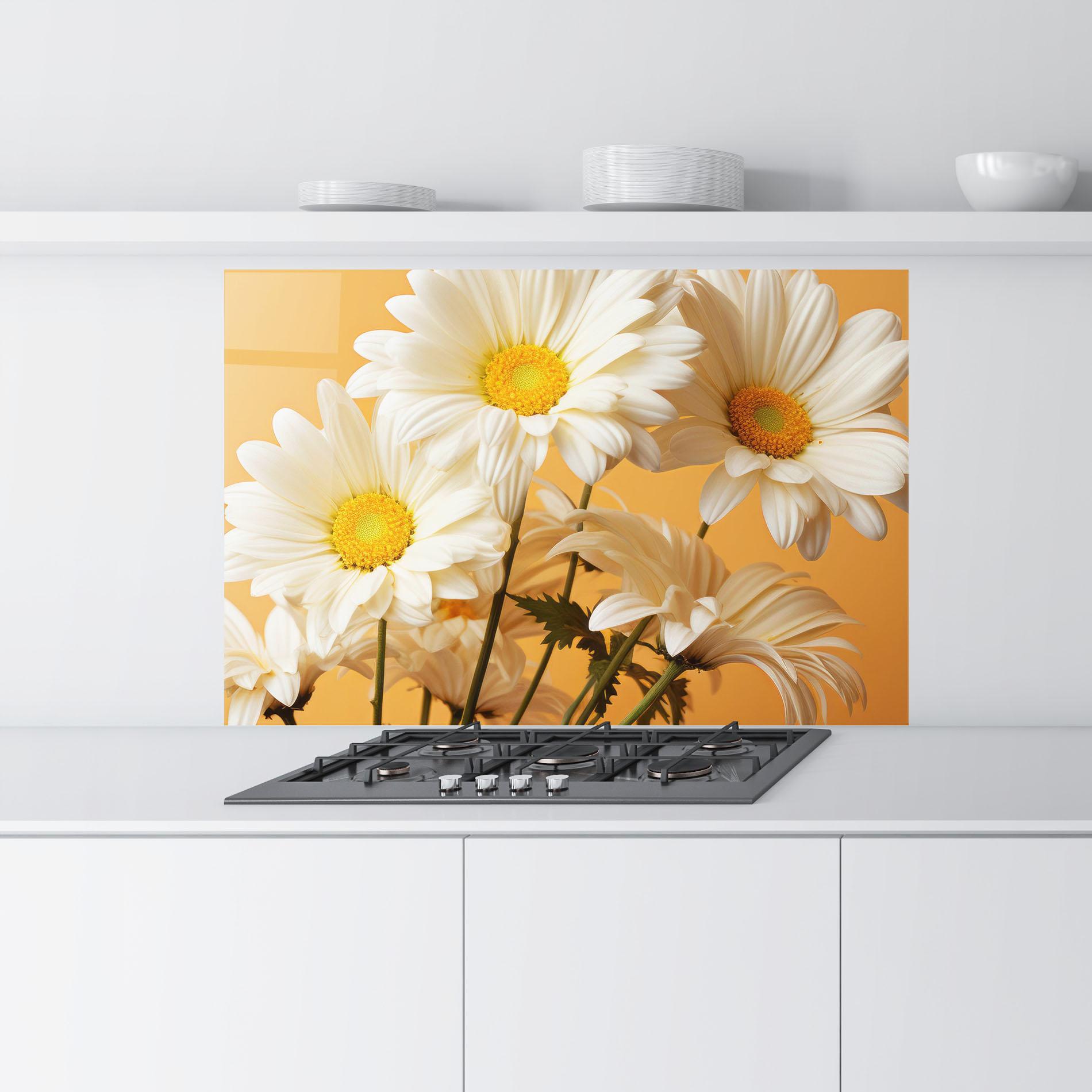 Konyhai üveg hátfal Daisy On Orange mockup 9