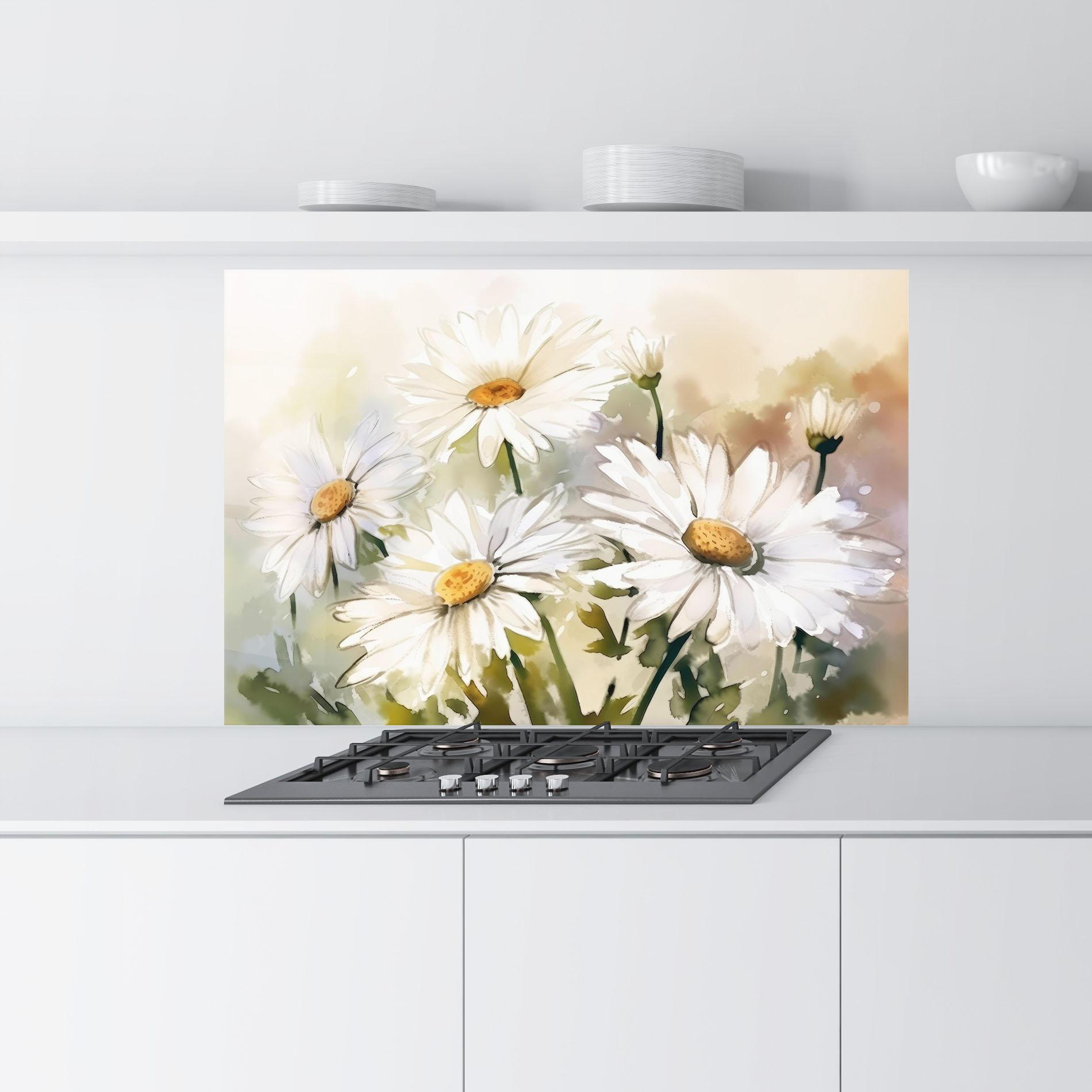 Konyhai üveg hátfal Daisy Painting mockup 9