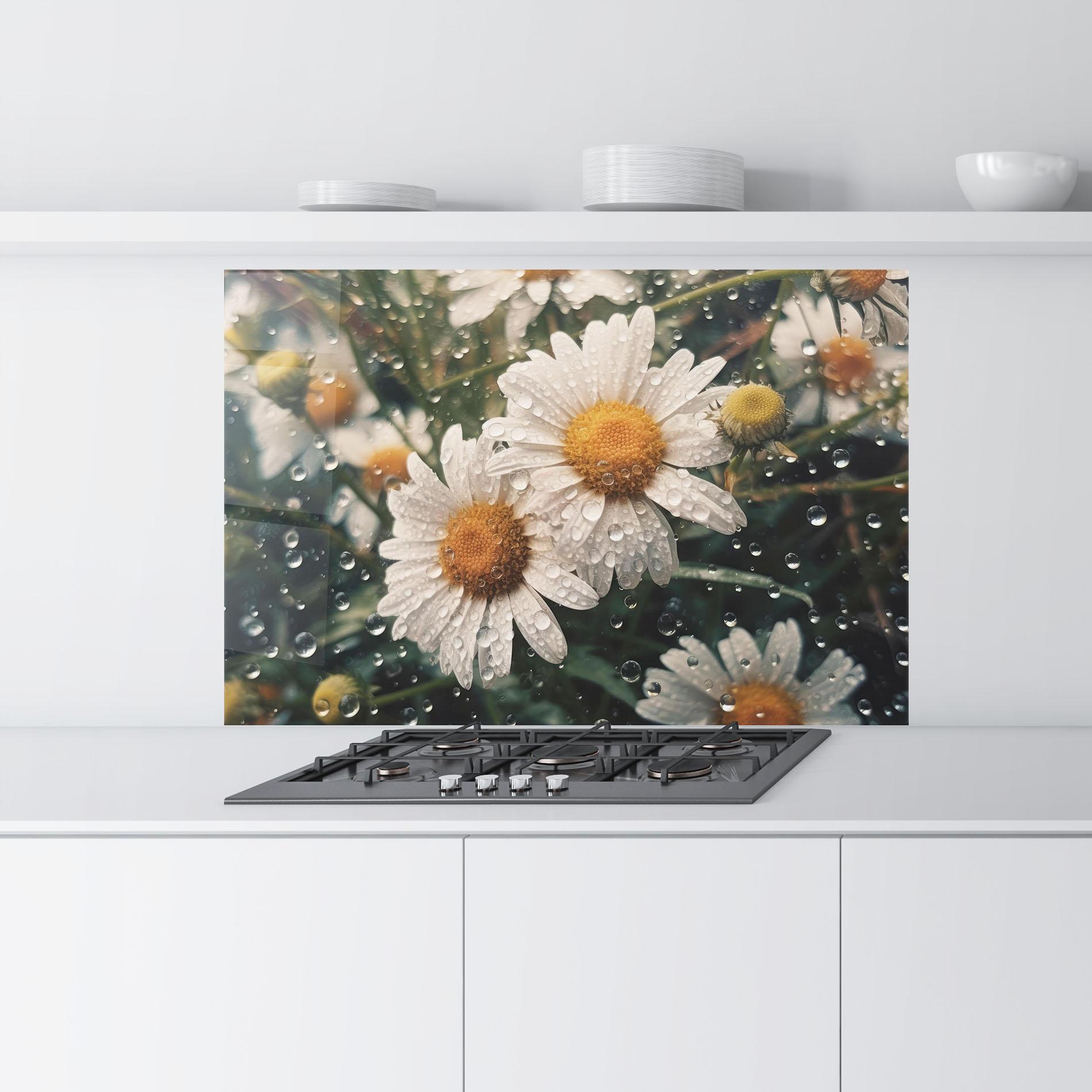 Konyhai üveg hátfal Daisy View After Rain mockup 9