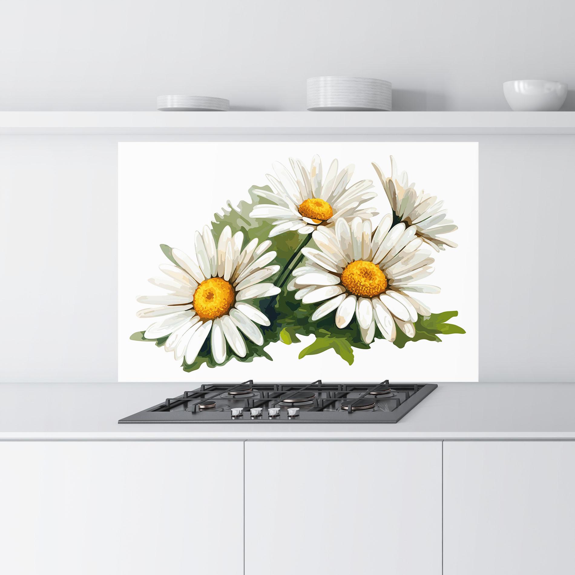 Konyhai üveg hátfal Grey White Daisy mockup 9