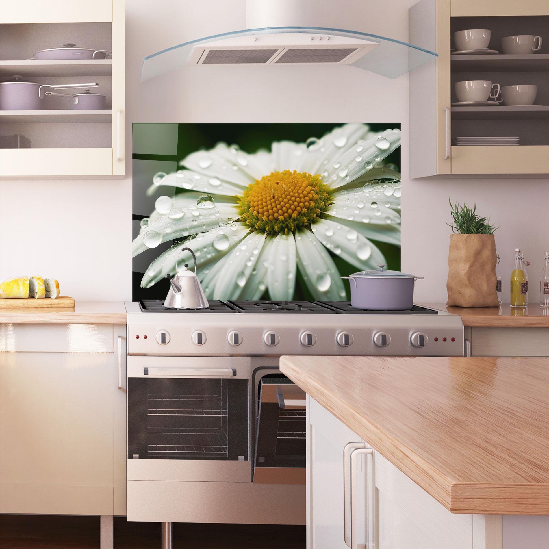 Konyhai üveg hátfal Close Up Daisy After Rain mockup 1