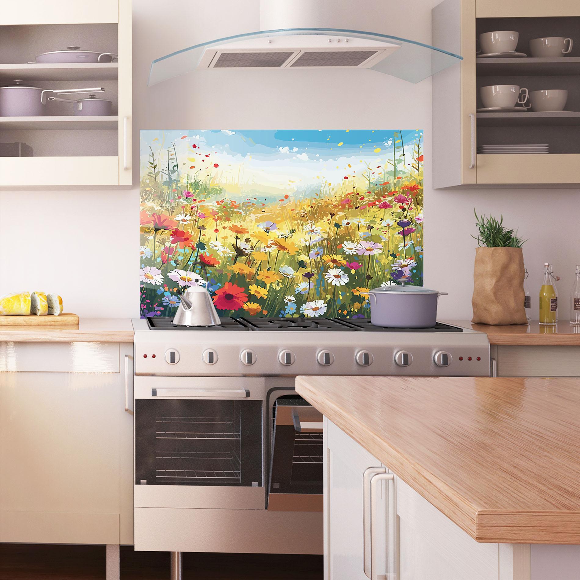 Konyhai üveg hátfal Colorful Daisy Mix mockup 1