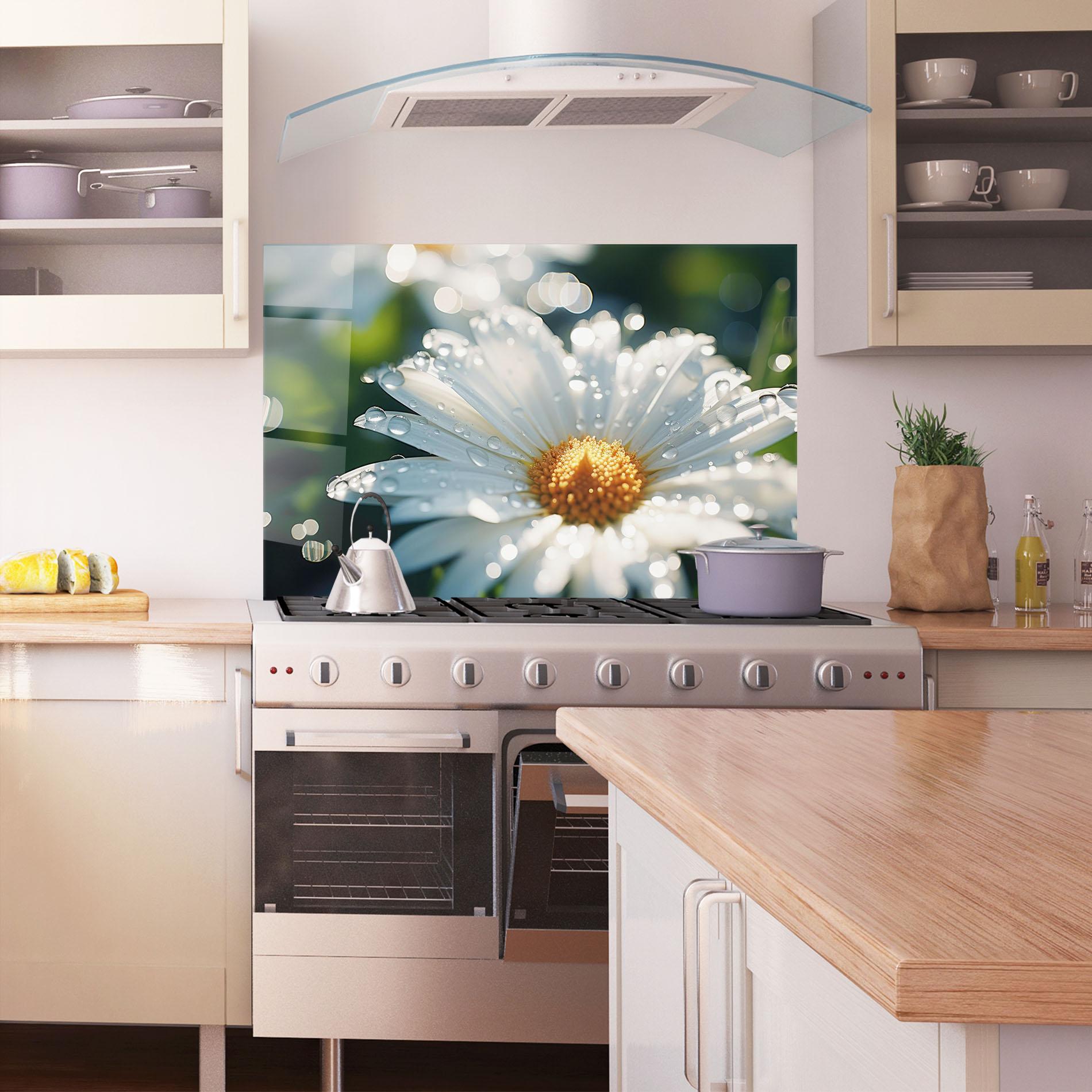 Konyhai üveg hátfal Daisy After Rain Close Up mockup 1