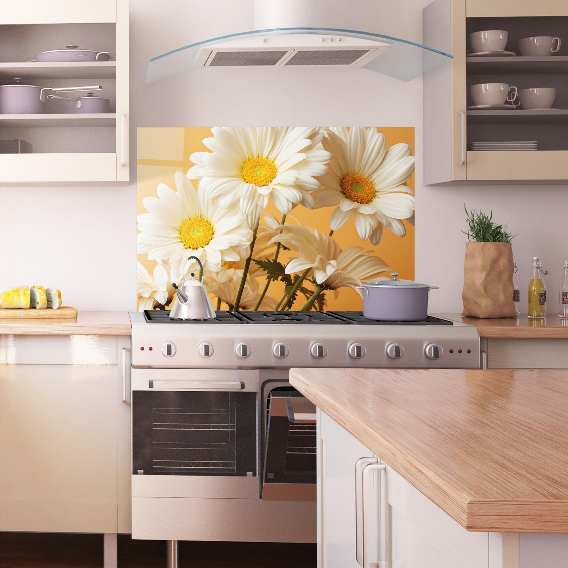 Konyhai üveg hátfal Daisy On Orange mockup 1
