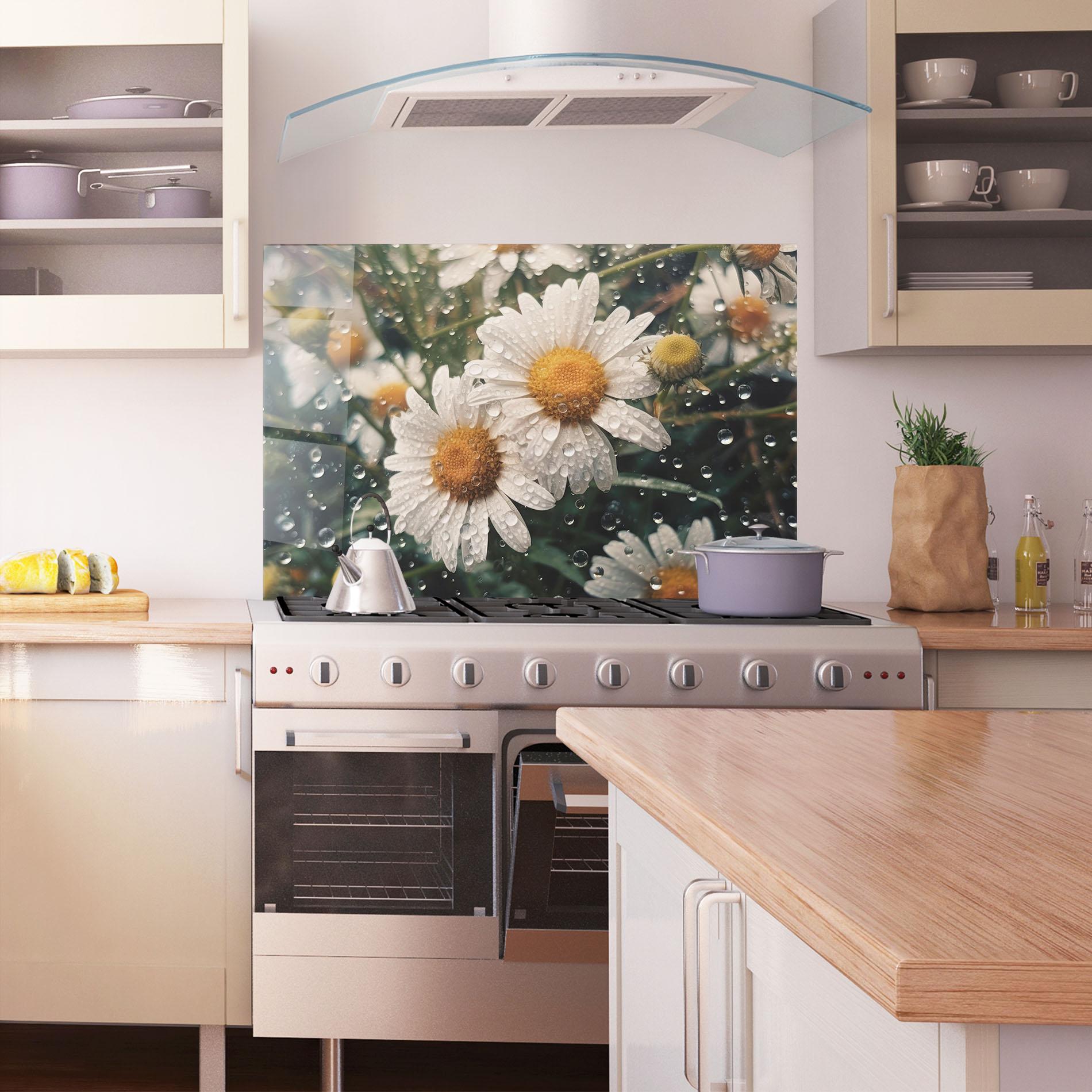Konyhai üveg hátfal Daisy View After Rain mockup 1