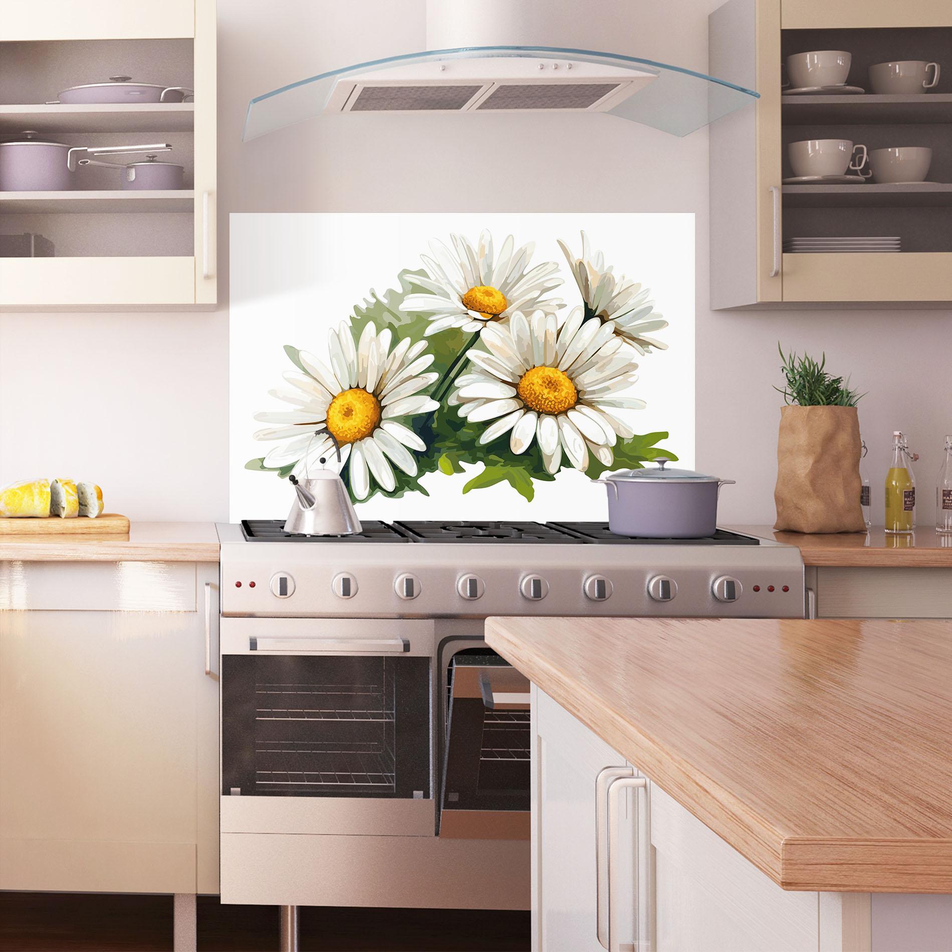 Konyhai üveg hátfal Grey White Daisy mockup 1
